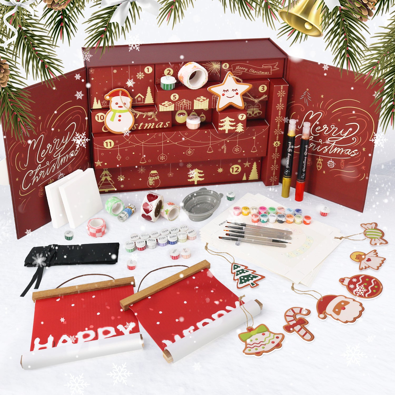 Crimson Christmas Box -  Paint by Numbers Kit for Adults | Relaxing DIY Art Gift | -  Portrait By Numbers