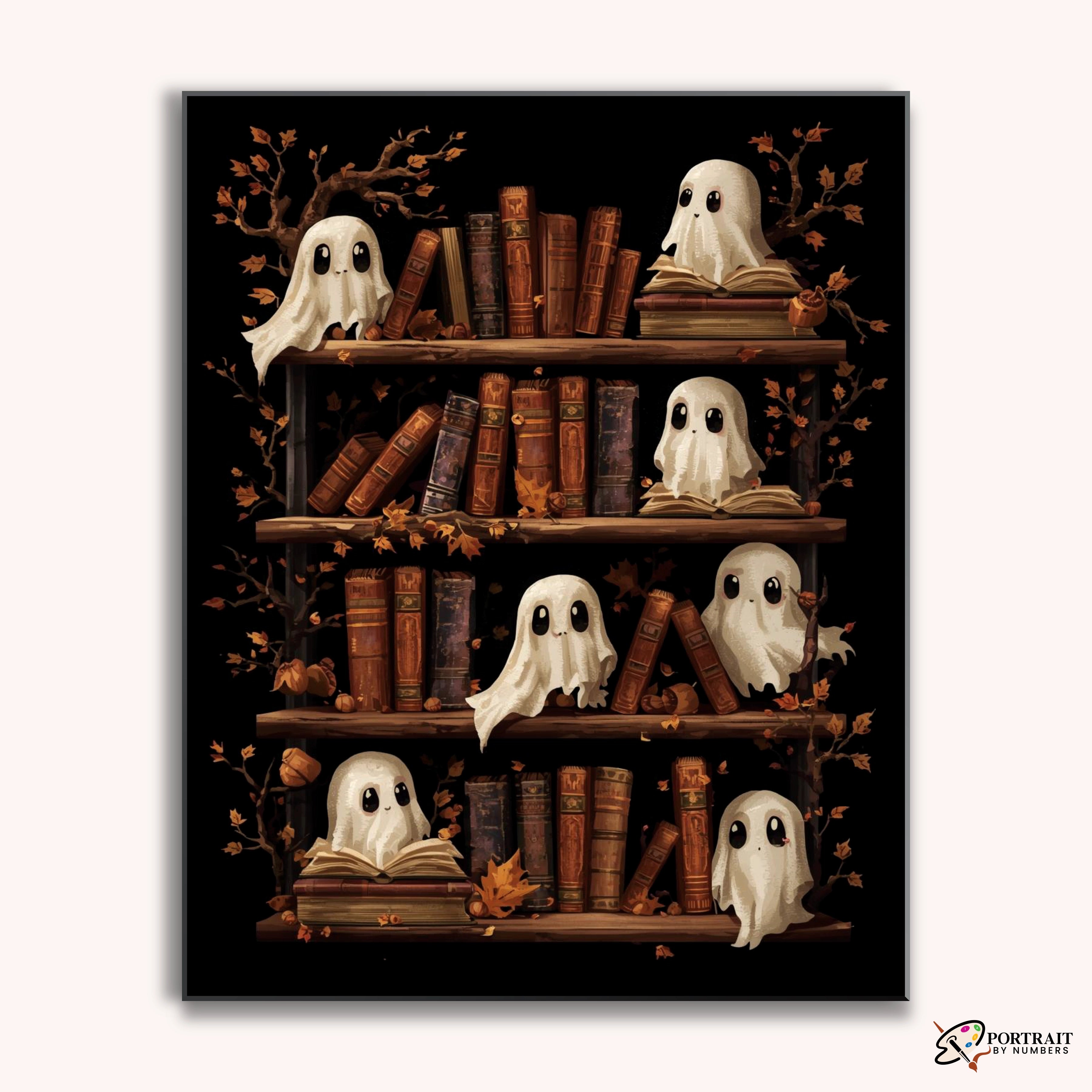 Haunted Library | Cute Ghost Paint by Numbers Kit for Adults