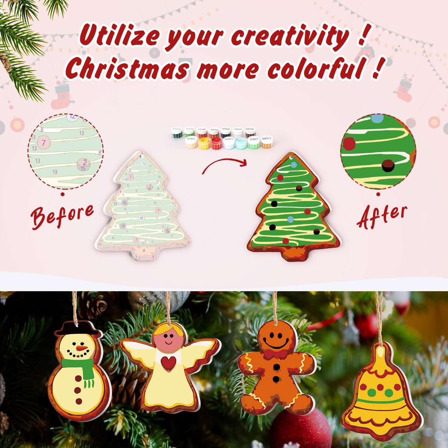 Holiday Cheer -  Paint by Numbers Kit for Adults | Relaxing DIY Art Gift | -  Portrait By Numbers