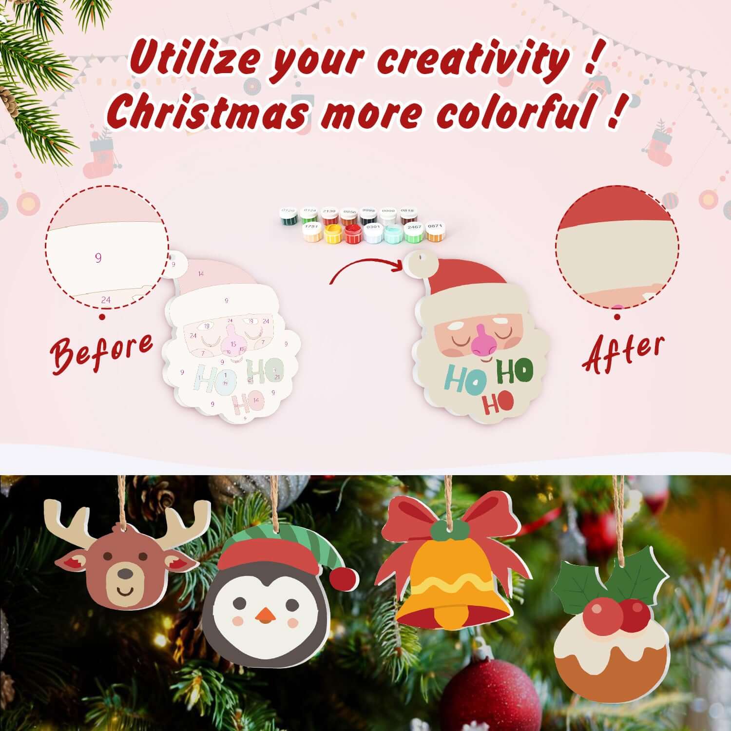 Jolly Christmas -  Paint by Numbers Kit for Adults | Relaxing DIY Art Gift | -  Portrait By Numbers