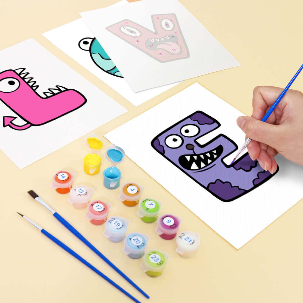Monster ABCs (Alphabet) -  Paint by Numbers Kit for Adults | Relaxing DIY Art Gift | -  Portrait By Numbers