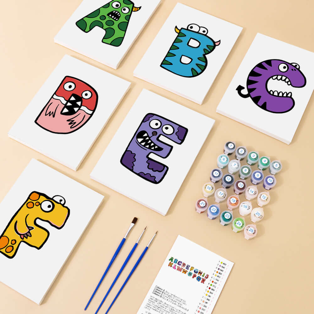 Monster ABCs (Alphabet) -  Paint by Numbers Kit for Adults | Relaxing DIY Art Gift | -  Portrait By Numbers