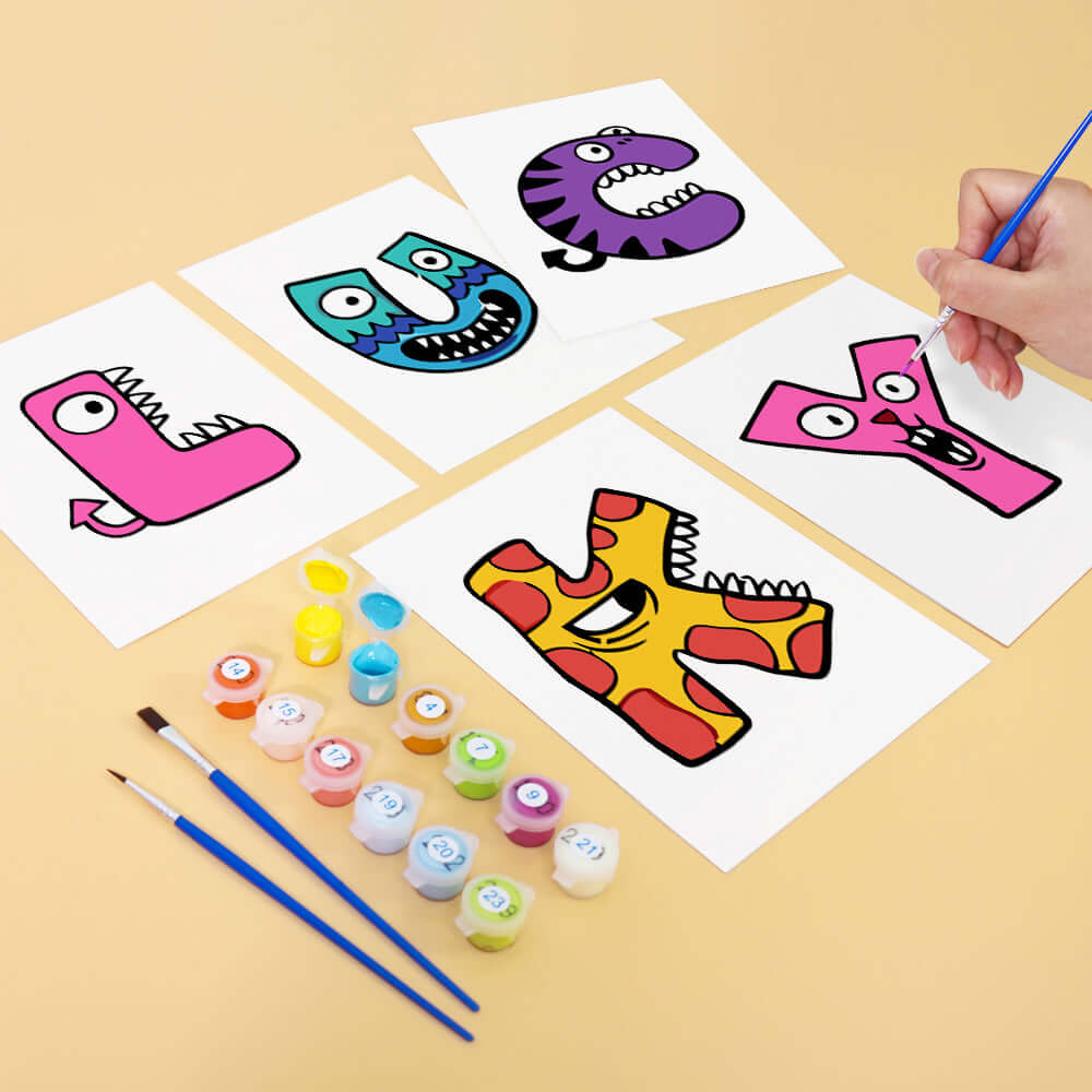 Monster ABCs (Alphabet) -  Paint by Numbers Kit for Adults | Relaxing DIY Art Gift | -  Portrait By Numbers