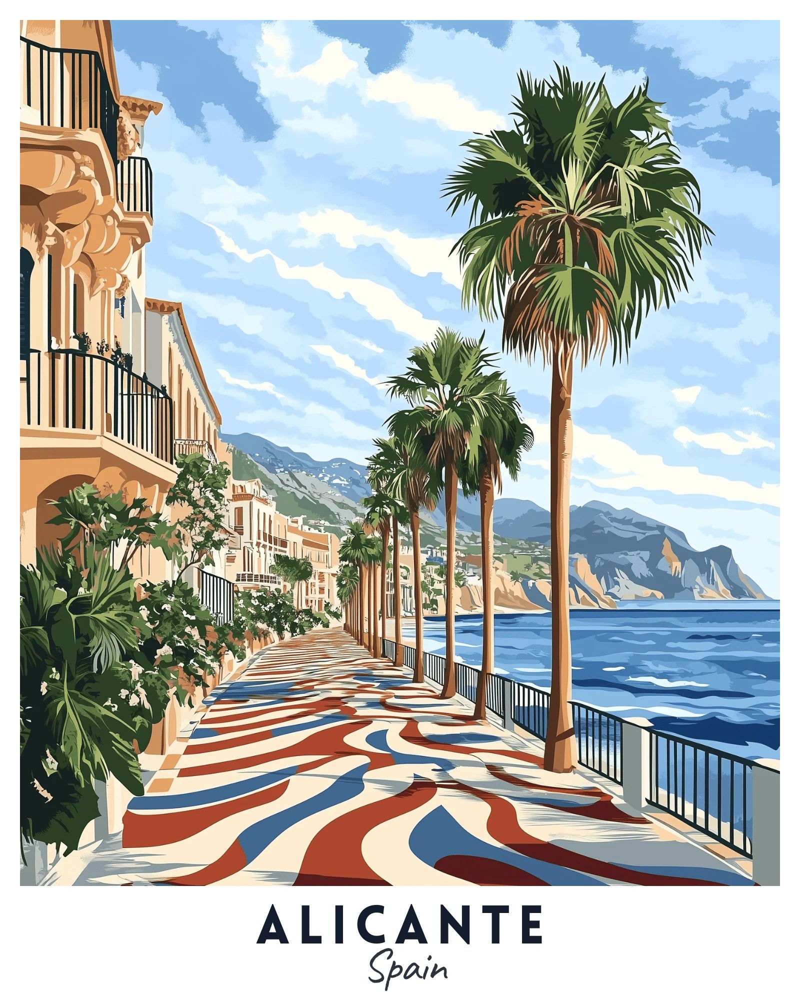 Alicante - Travel Poster -  Paint by Numbers Kit for Adults -  Portrait By Numbers