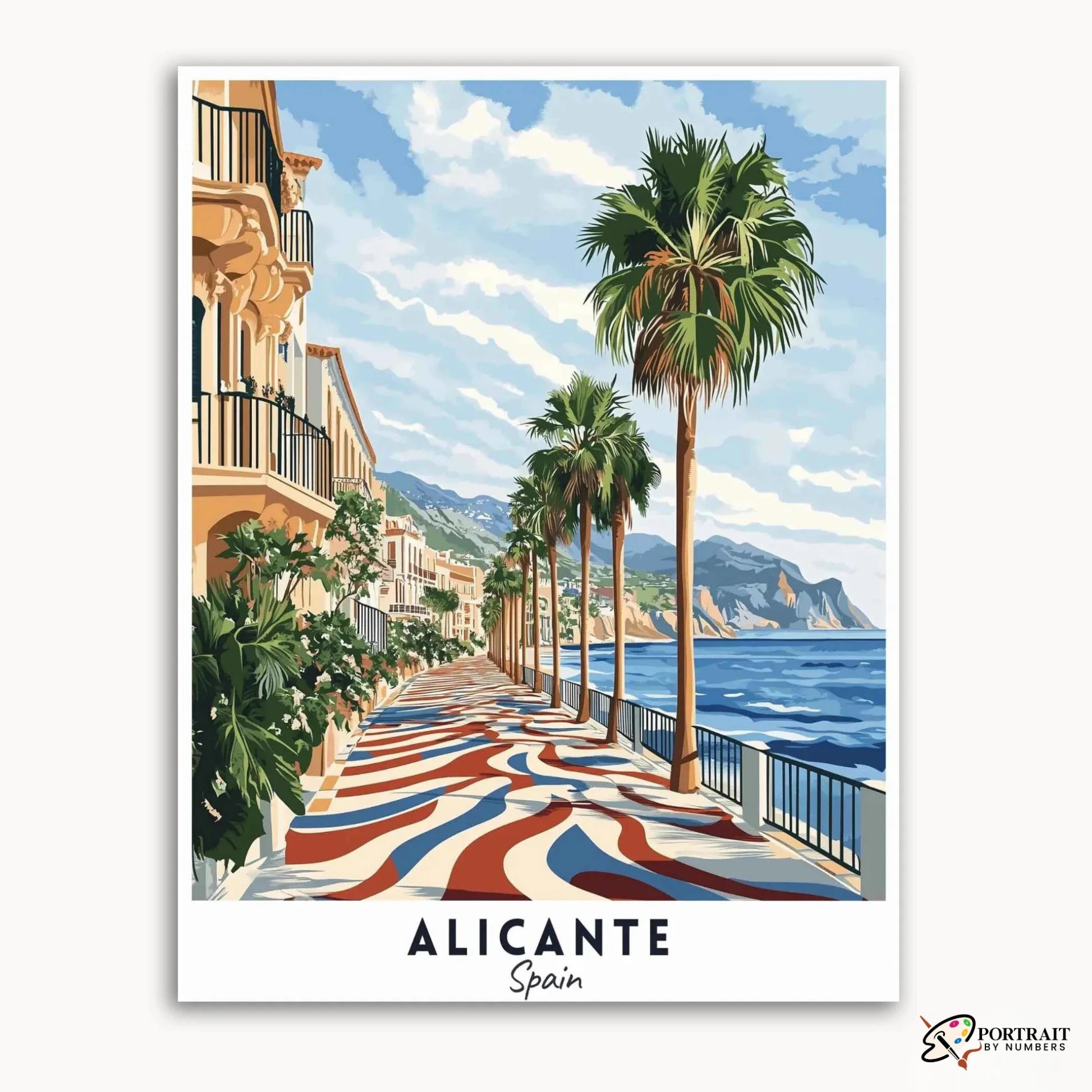 Alicante - Travel Poster -  Paint by Numbers Kit for Adults -  Portrait By Numbers