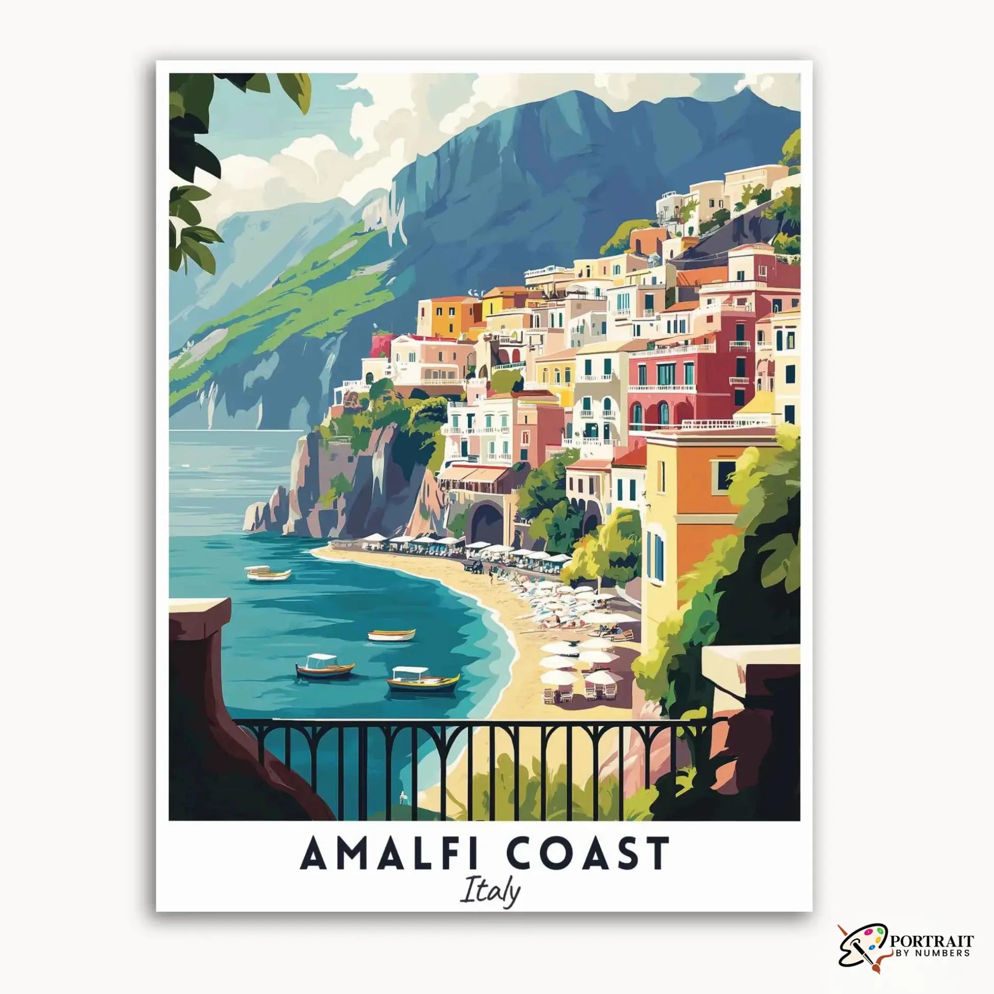 Amalfi Coast Travel Poster -  Paint by Numbers Kit for Adults -  Portrait By Numbers