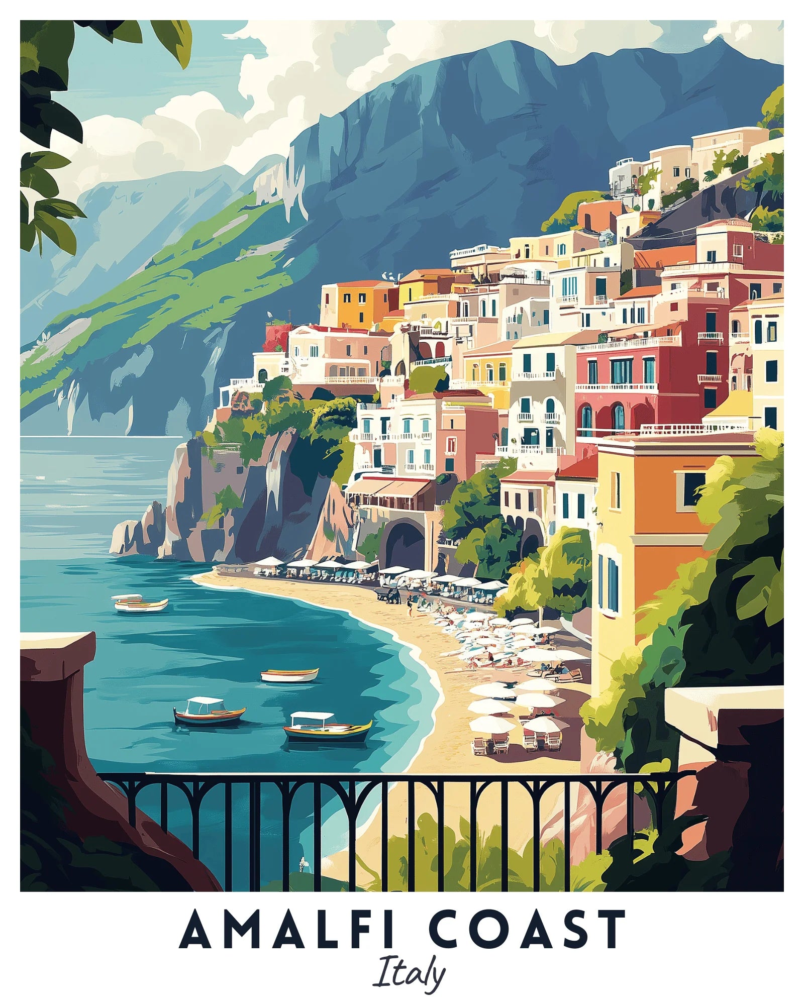 Amalfi Coast Travel Poster -  Paint by Numbers Kit for Adults -  Portrait By Numbers