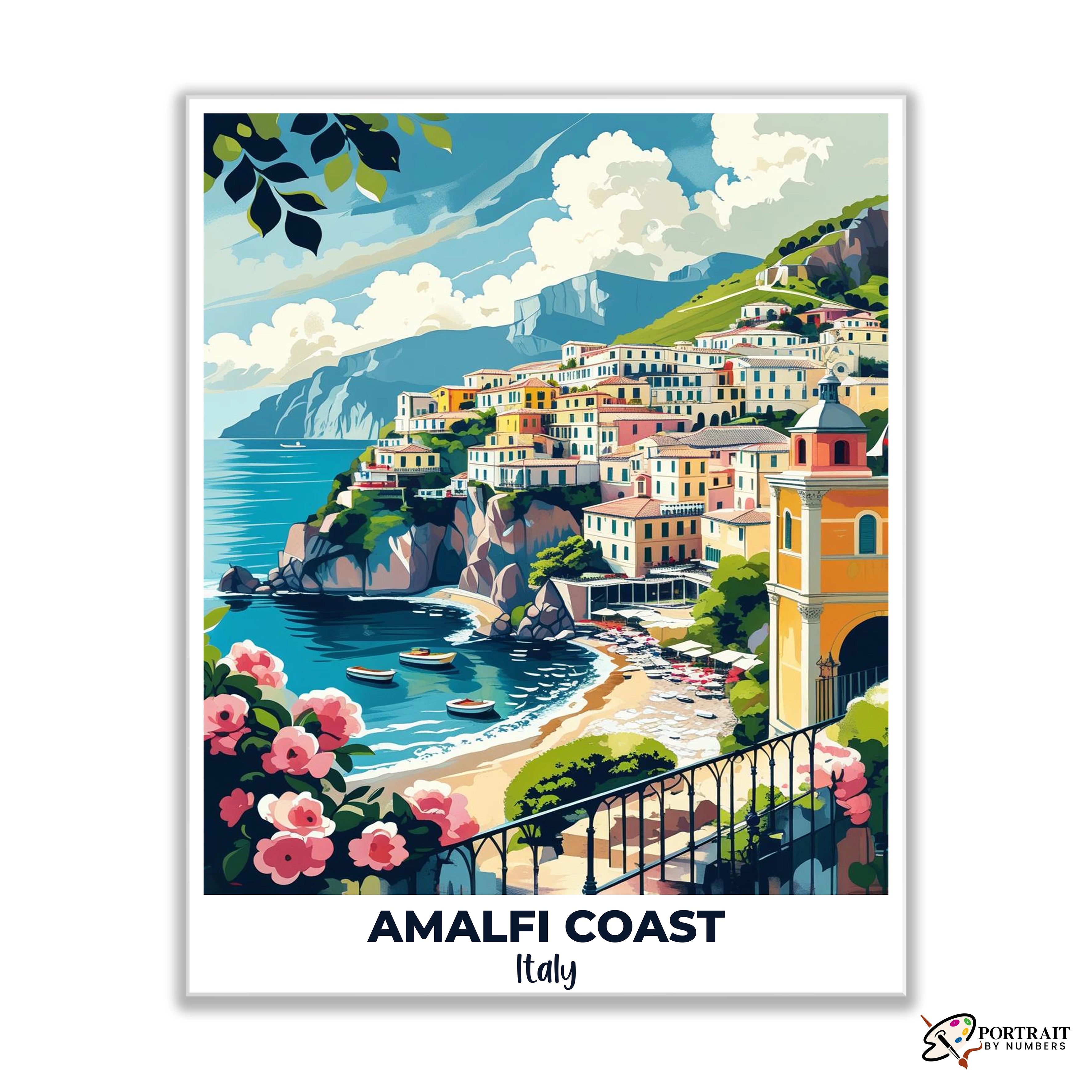 Amalfi Coast Travel Poster -  Paint by Numbers Kit for Adults -  Portrait By Numbers