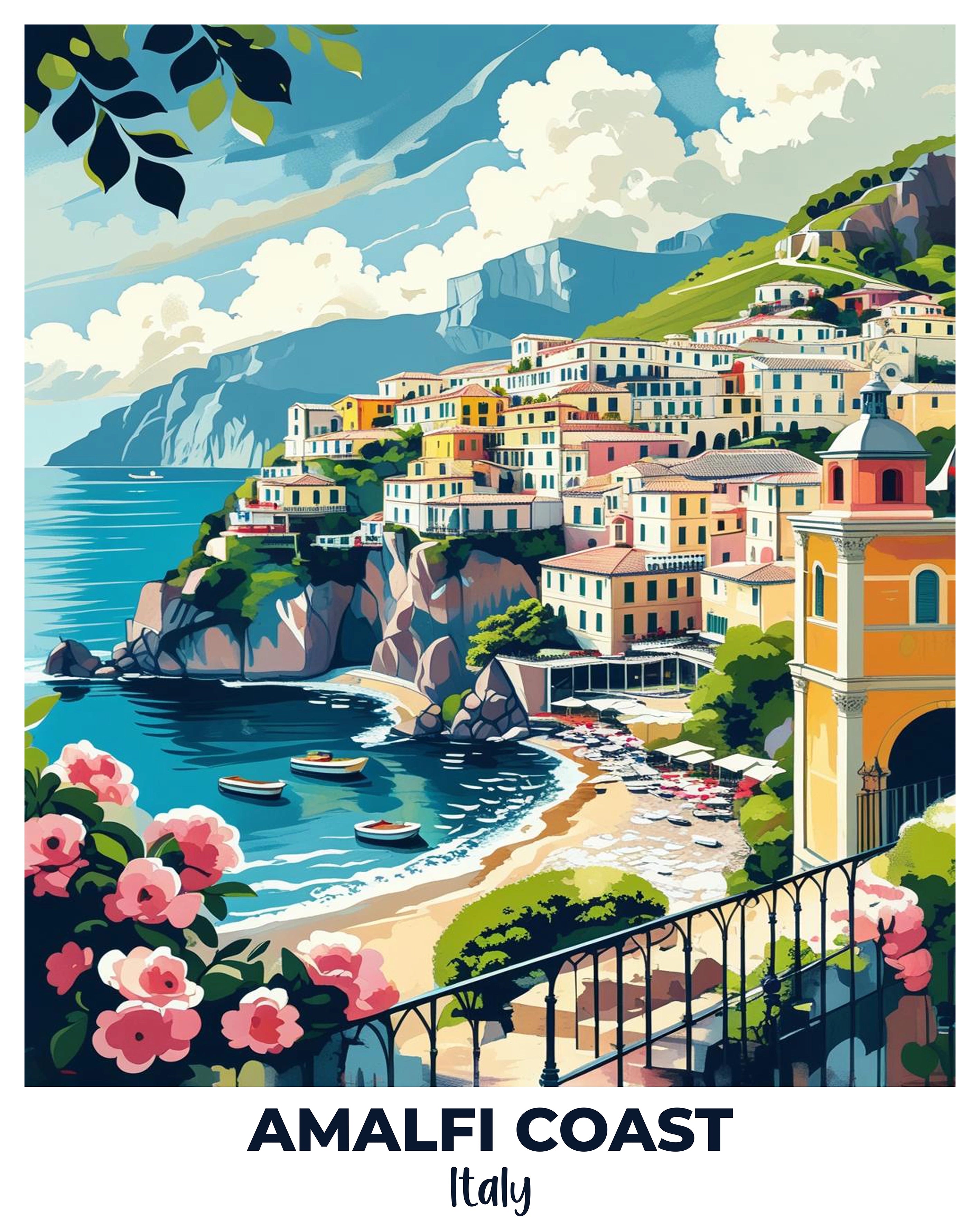 Amalfi Coast Travel Poster -  Paint by Numbers Kit for Adults -  Portrait By Numbers