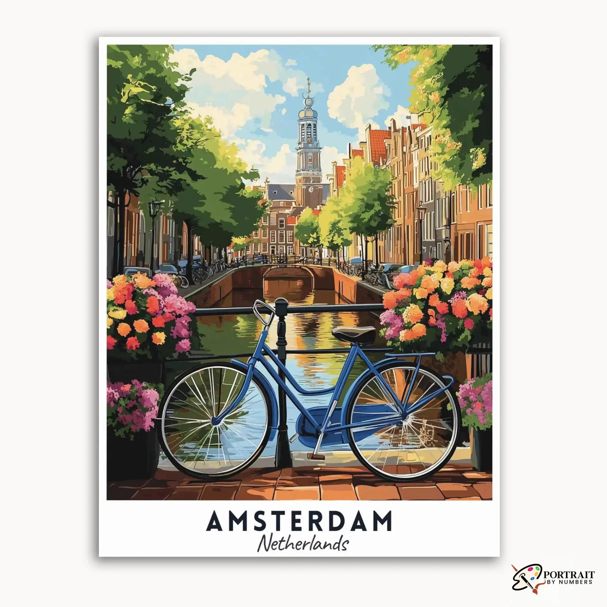 Amsterdam Travel Poster -  Paint by Numbers Kit for Adults -  Portrait By Numbers