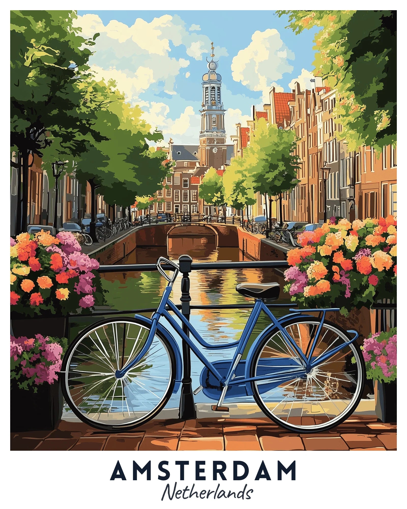 Amsterdam Travel Poster -  Paint by Numbers Kit for Adults -  Portrait By Numbers