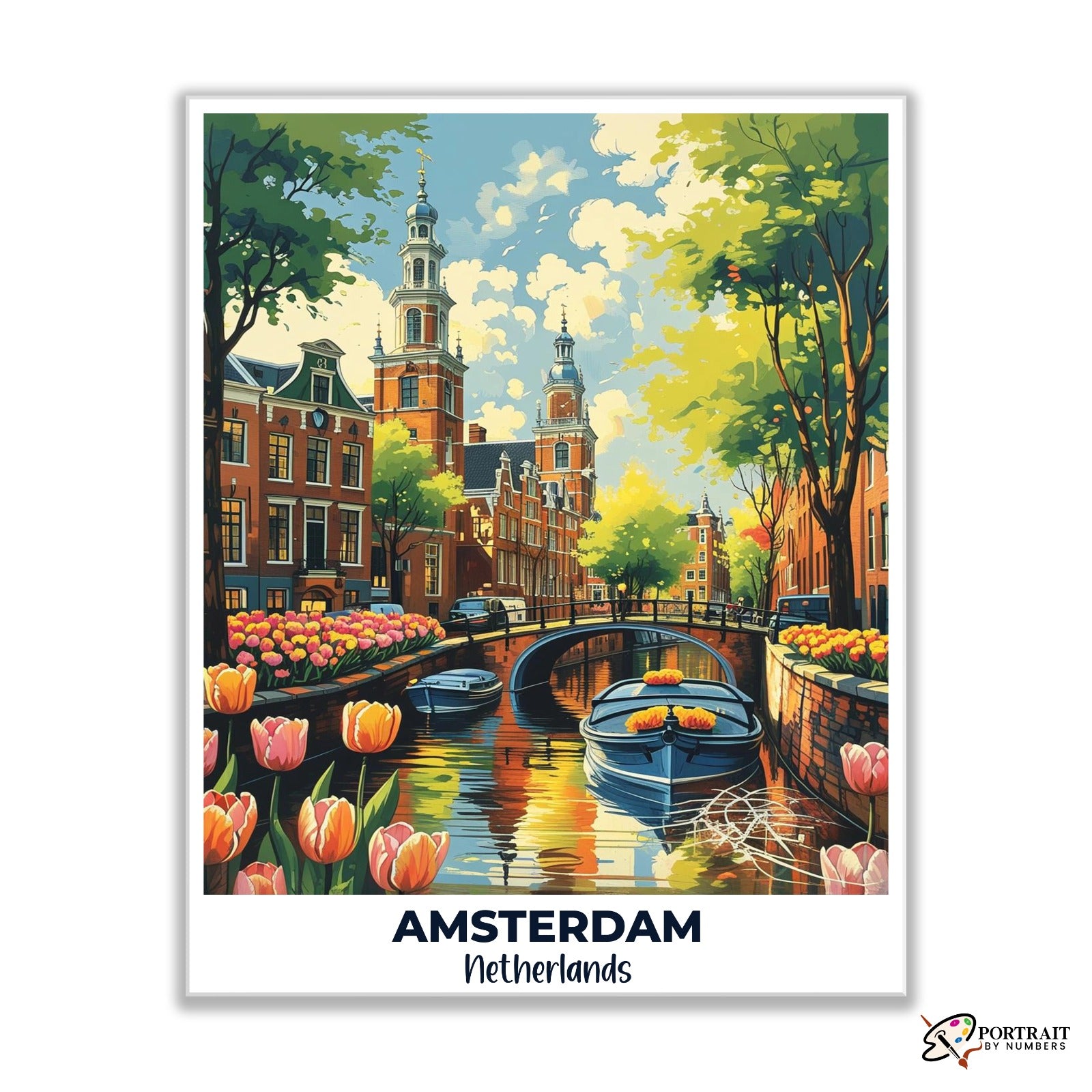 Amsterdam Travel Poster -  Paint by Numbers Kit for Adults -  Portrait By Numbers