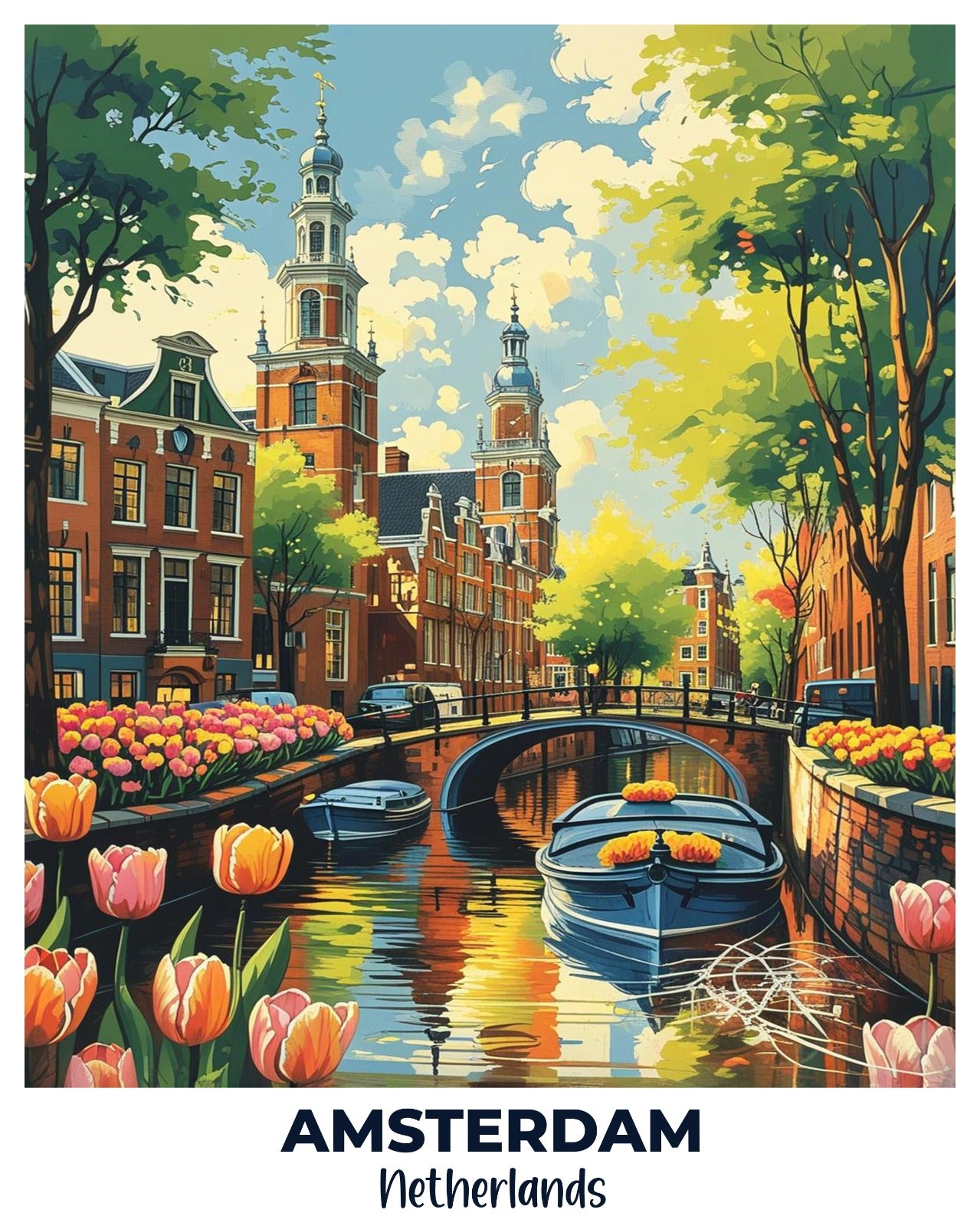 Amsterdam Travel Poster -  Paint by Numbers Kit for Adults -  Portrait By Numbers