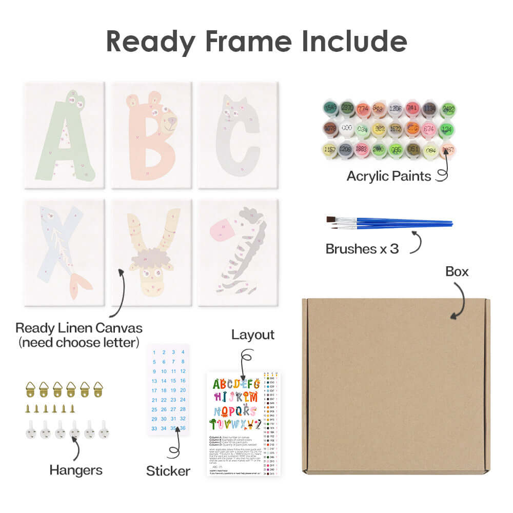 Animal ABCs (Alphabet) -  Paint by numbers Kit -  Portrait By Numbers