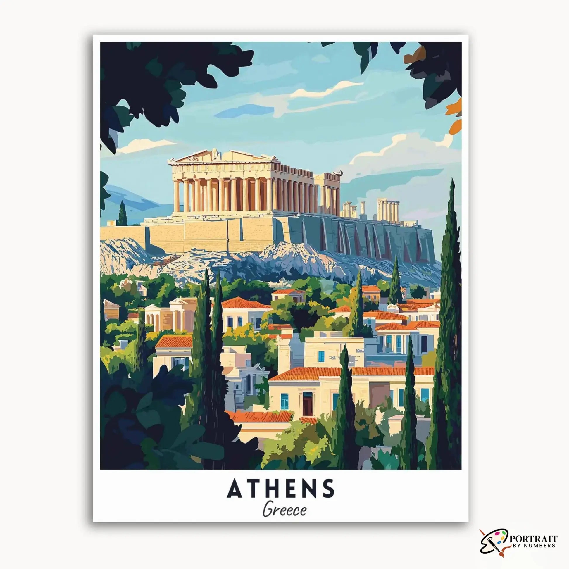 Athens Travel Poster -  Paint by Numbers Kit for Adults -  Portrait By Numbers