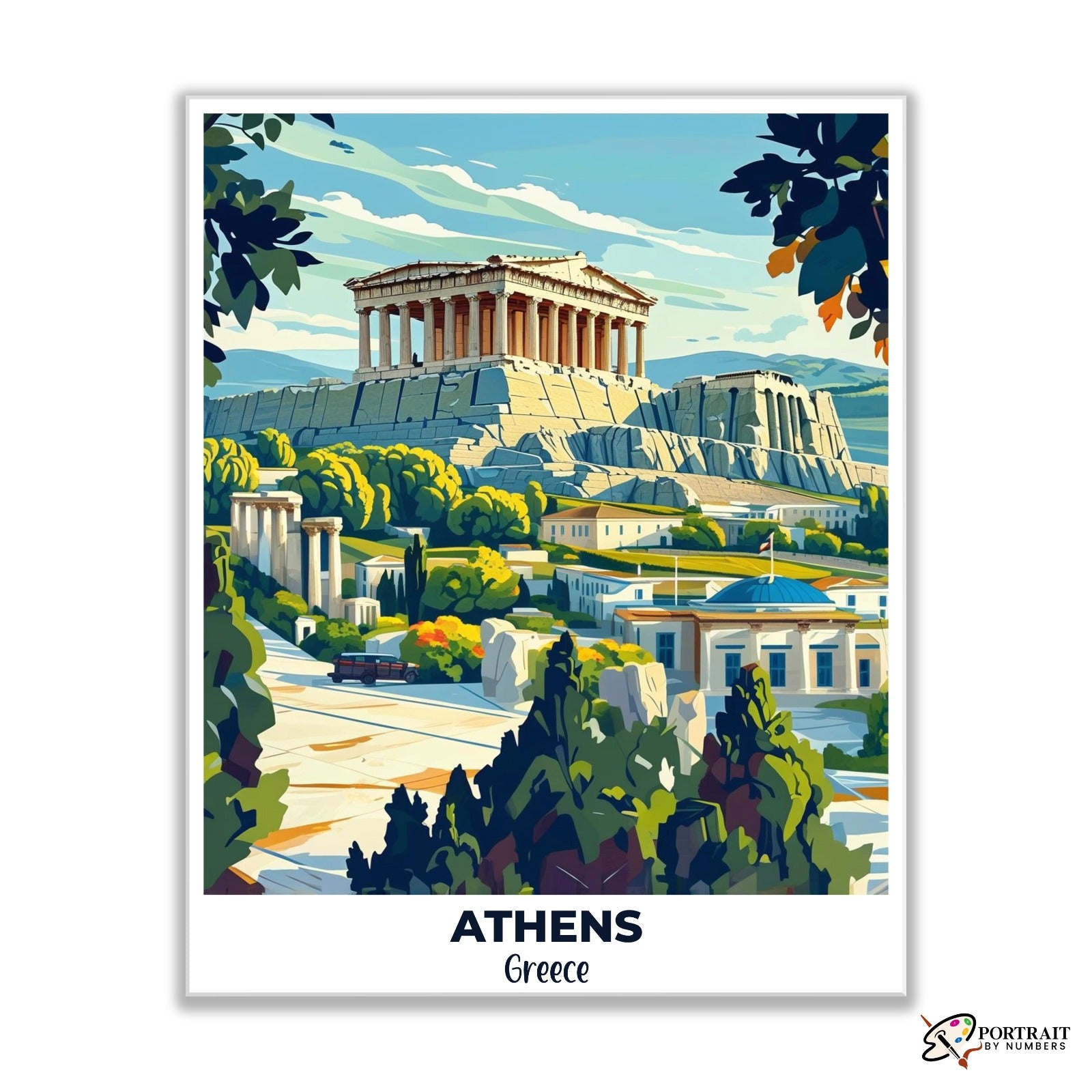 Athens Travel Poster -  Paint by Numbers Kit for Adults -  Portrait By Numbers