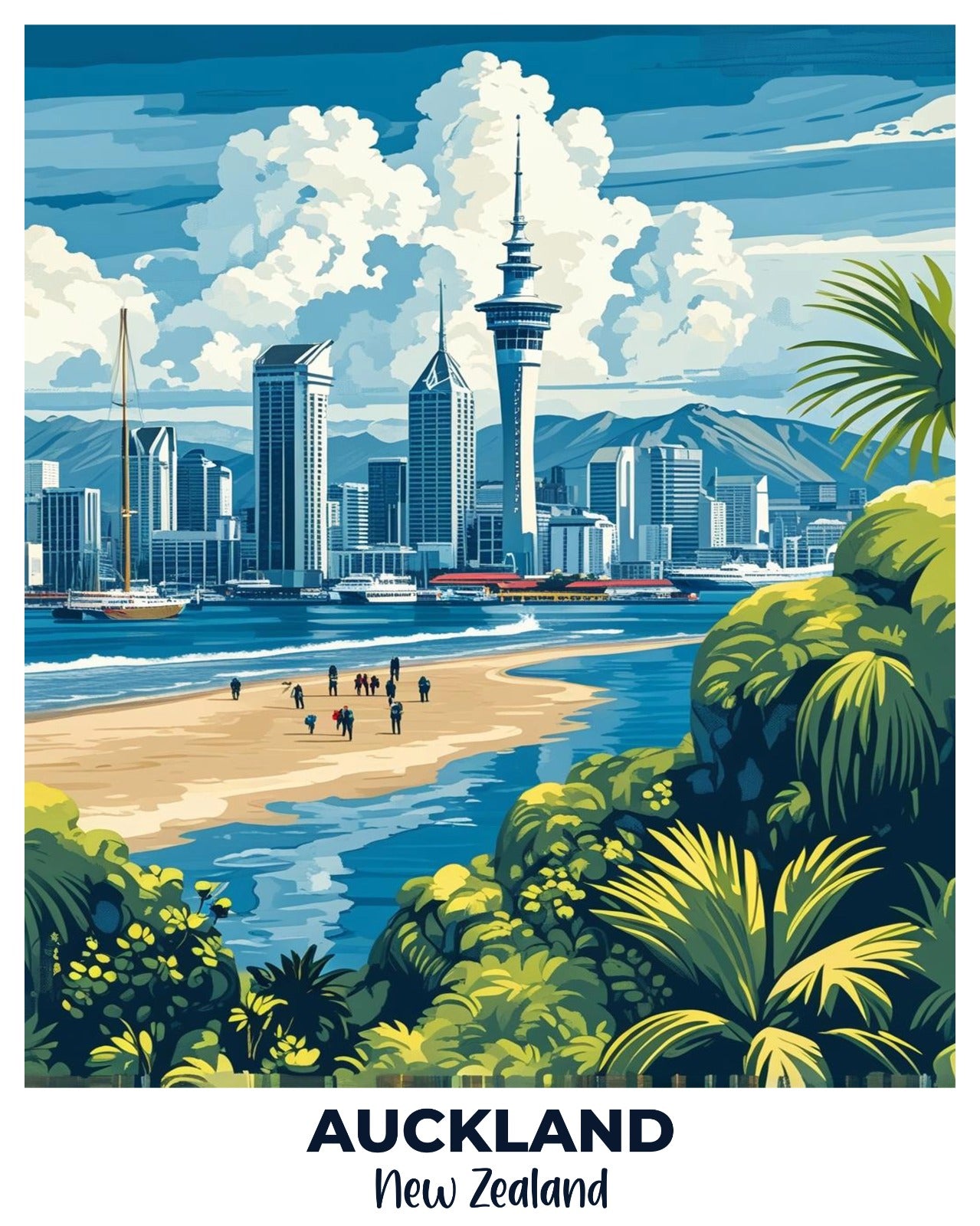 Auckland Travel Poster -  Paint by Numbers Kit for Adults -  Portrait By Numbers