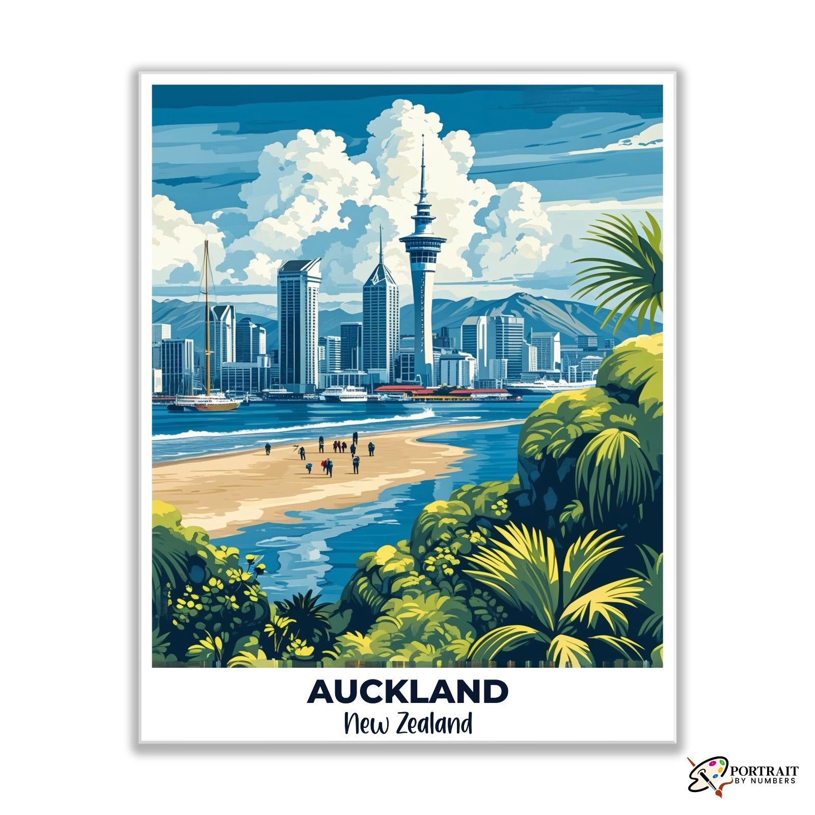Auckland Travel Poster -  Paint by Numbers Kit for Adults -  Portrait By Numbers