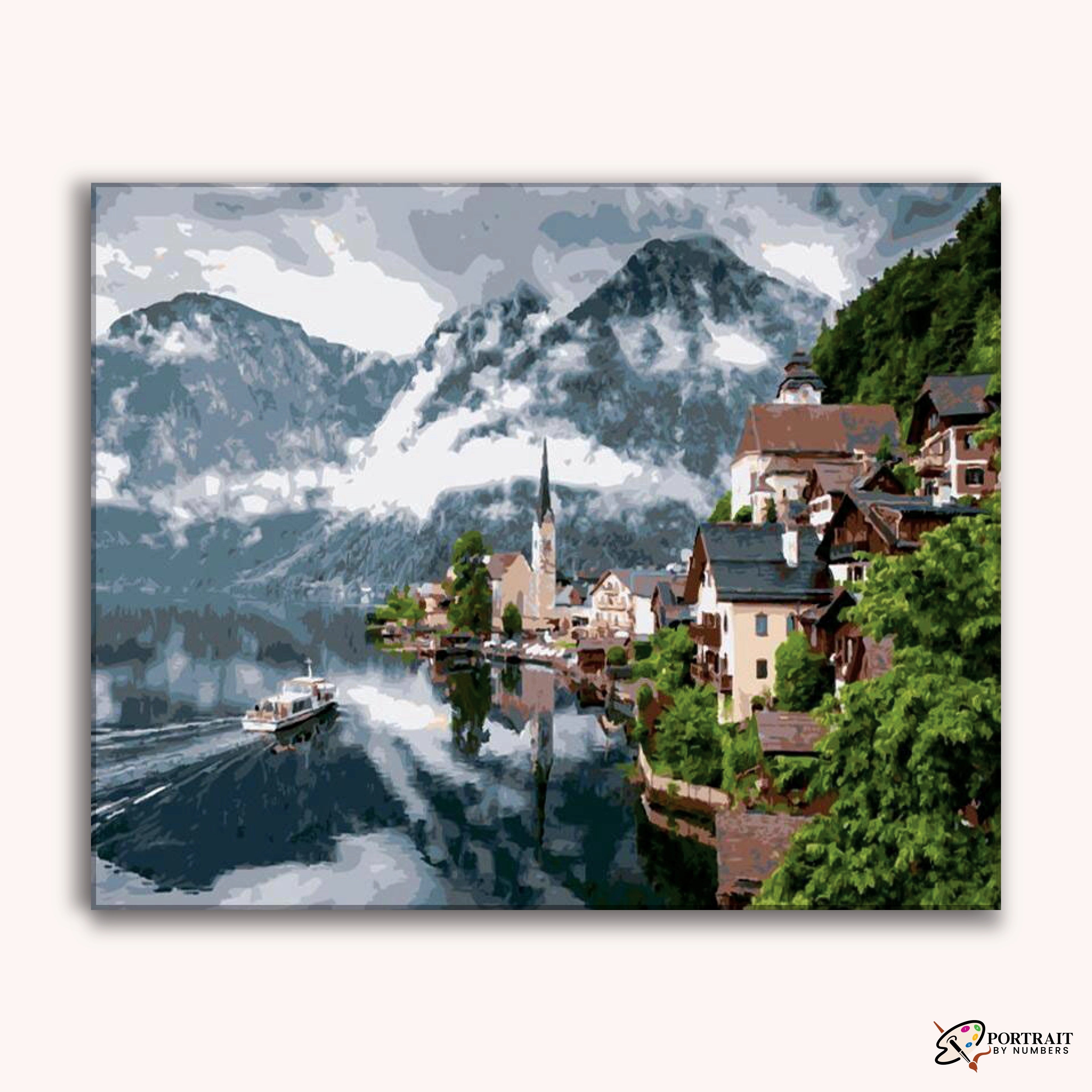 Austrian Alps Town -  Paint by Numbers Kit for Adults -  Portrait By Numbers