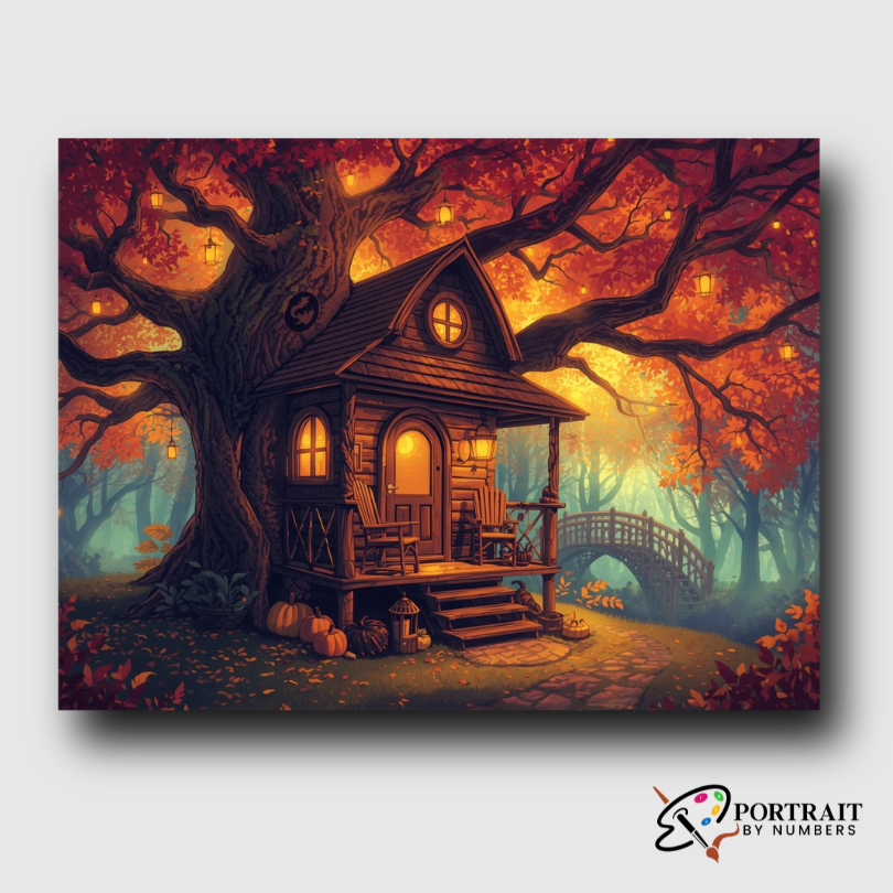 Autumn Treehouse -  Paint by Numbers Kit for Adults -  Portrait By Numbers