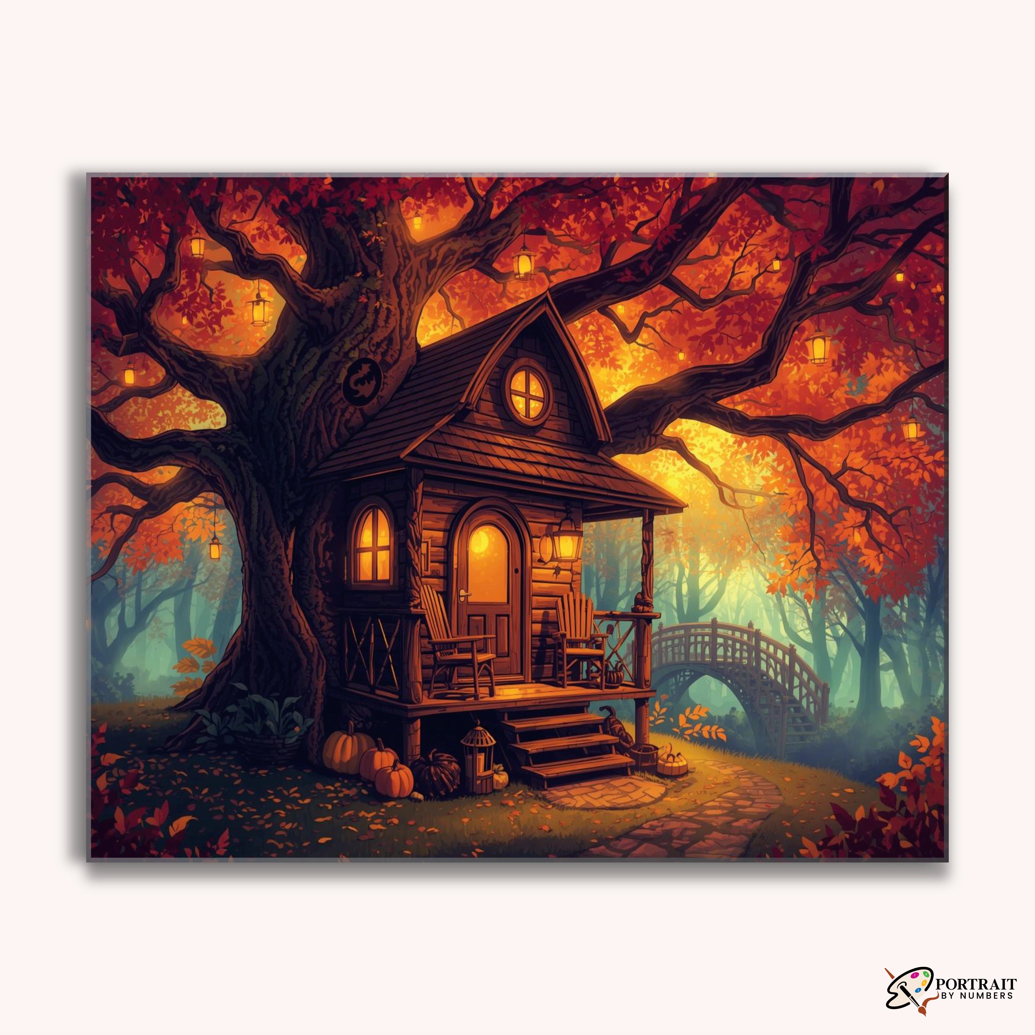 Autumn Treehouse -  Paint by Numbers Kit for Adults -  Portrait By Numbers