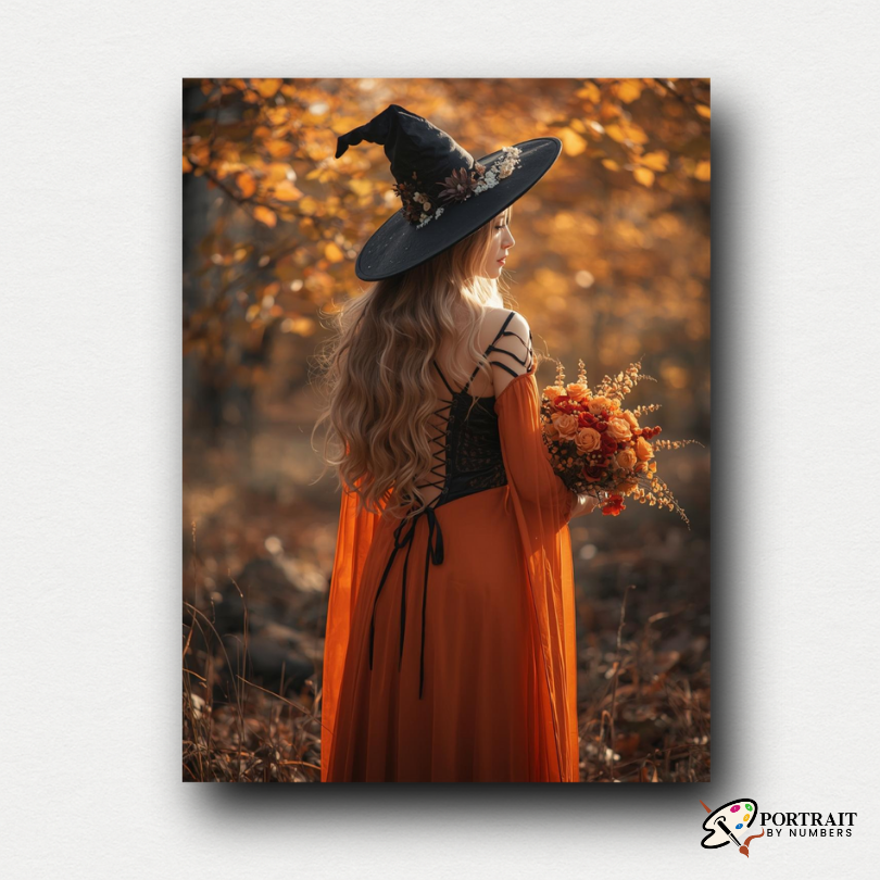 Autumn Witch -  Paint by numbers -  Portrait By Numbers