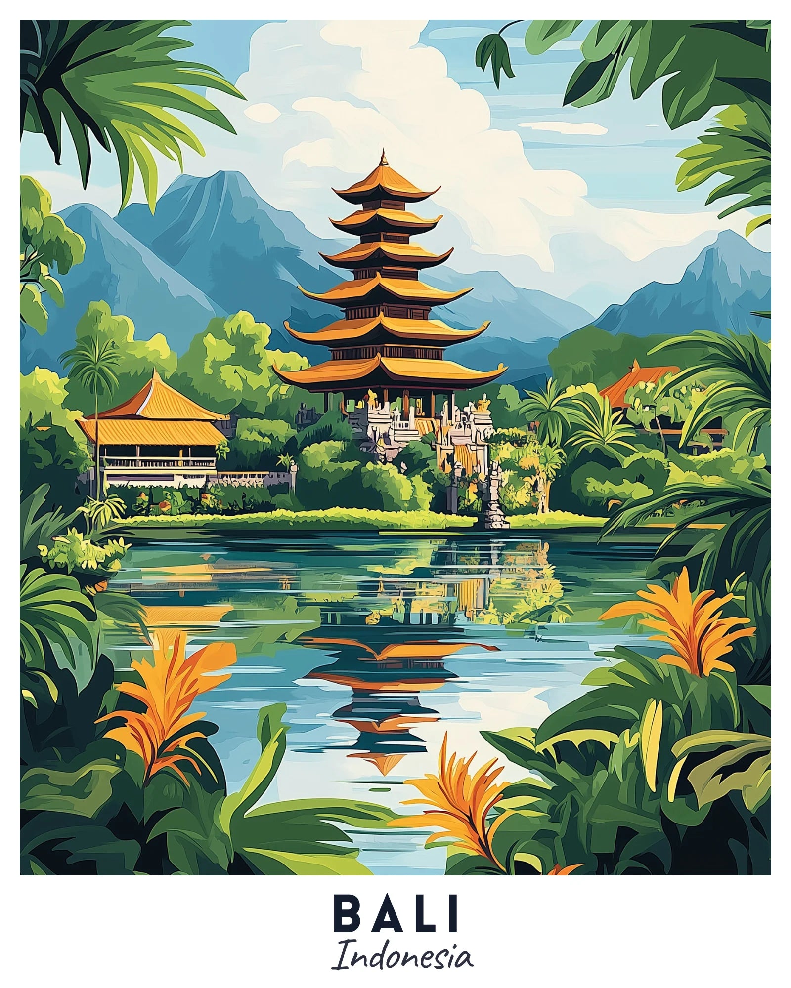 Bali Travel Poster -  Paint by Numbers Kit for Adults -  Portrait By Numbers