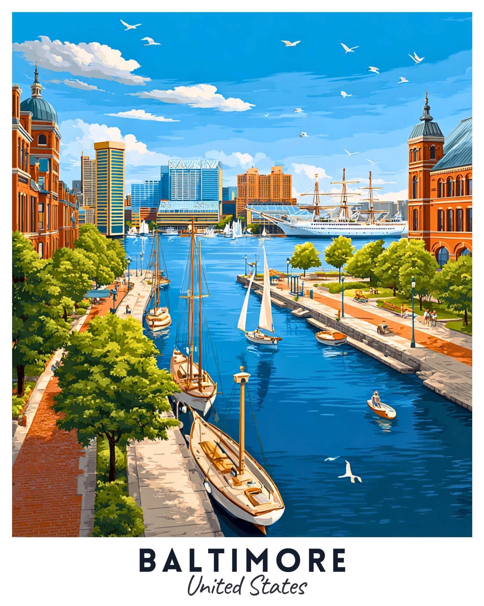 Baltimore - Travel Poster -  Paint by Numbers Kit for Adults -  Portrait By Numbers