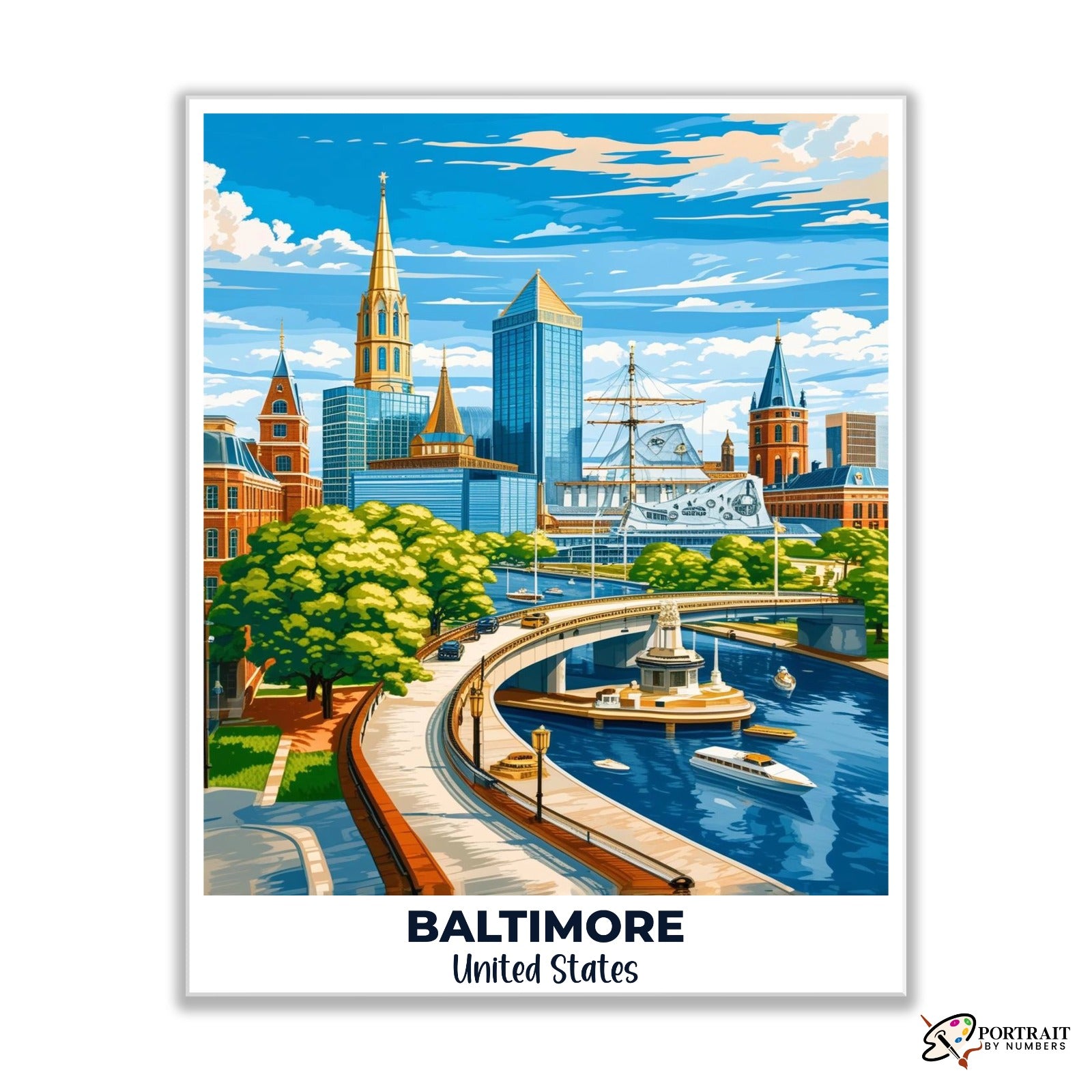 Baltimore Travel Poster -  Paint by Numbers Kit for Adults -  Portrait By Numbers