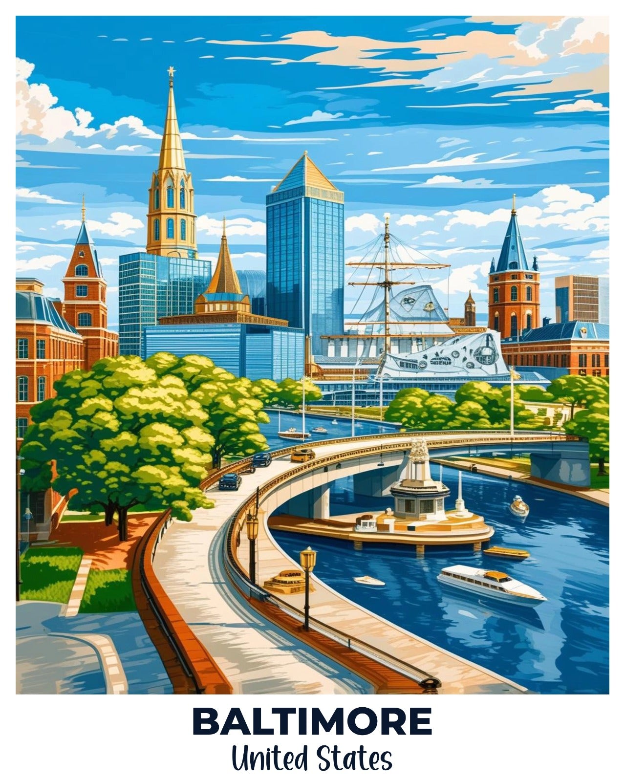 Baltimore Travel Poster -  Paint by Numbers Kit for Adults -  Portrait By Numbers