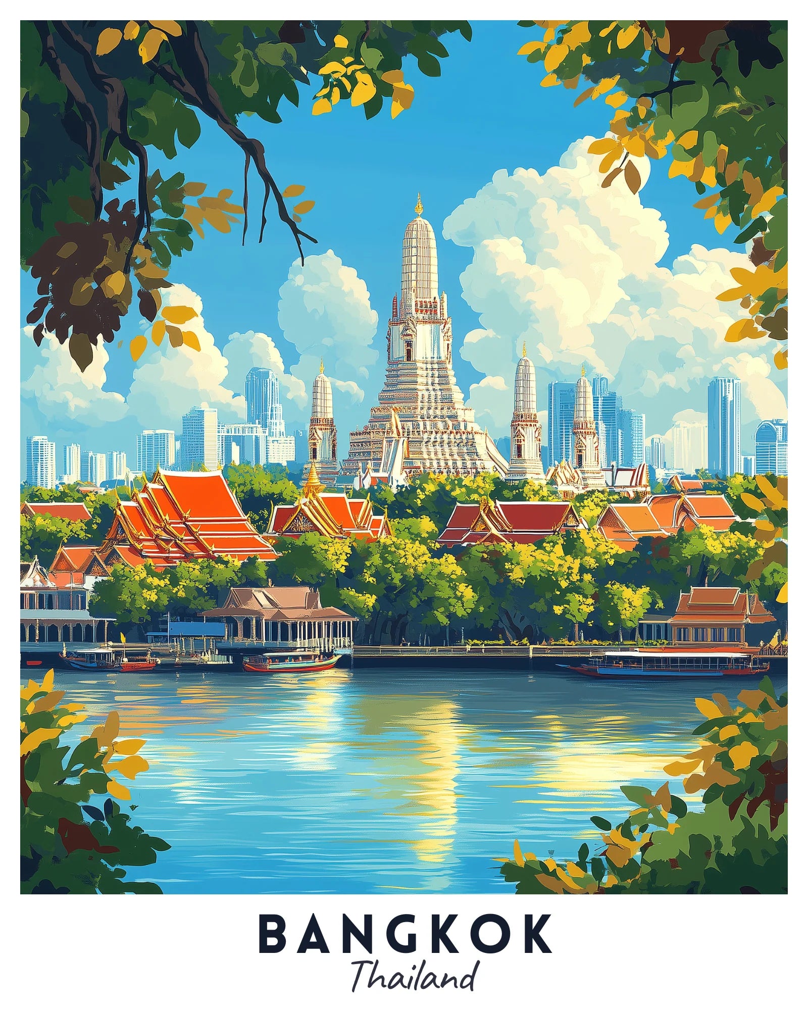 Bangkok - Travel Poster -  Paint by Numbers Kit for Adults -  Portrait By Numbers