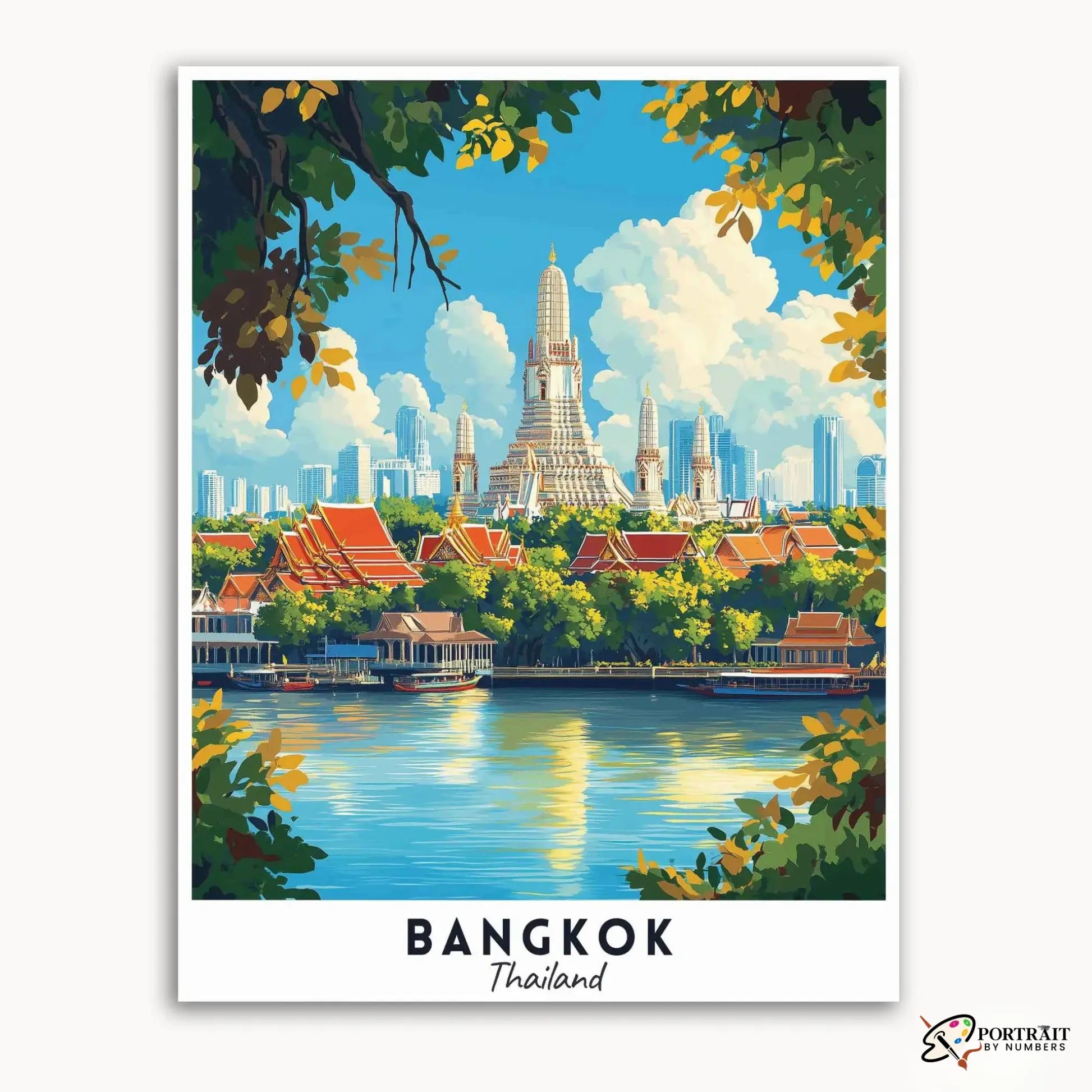 Bangkok - Travel Poster -  Paint by Numbers Kit for Adults -  Portrait By Numbers