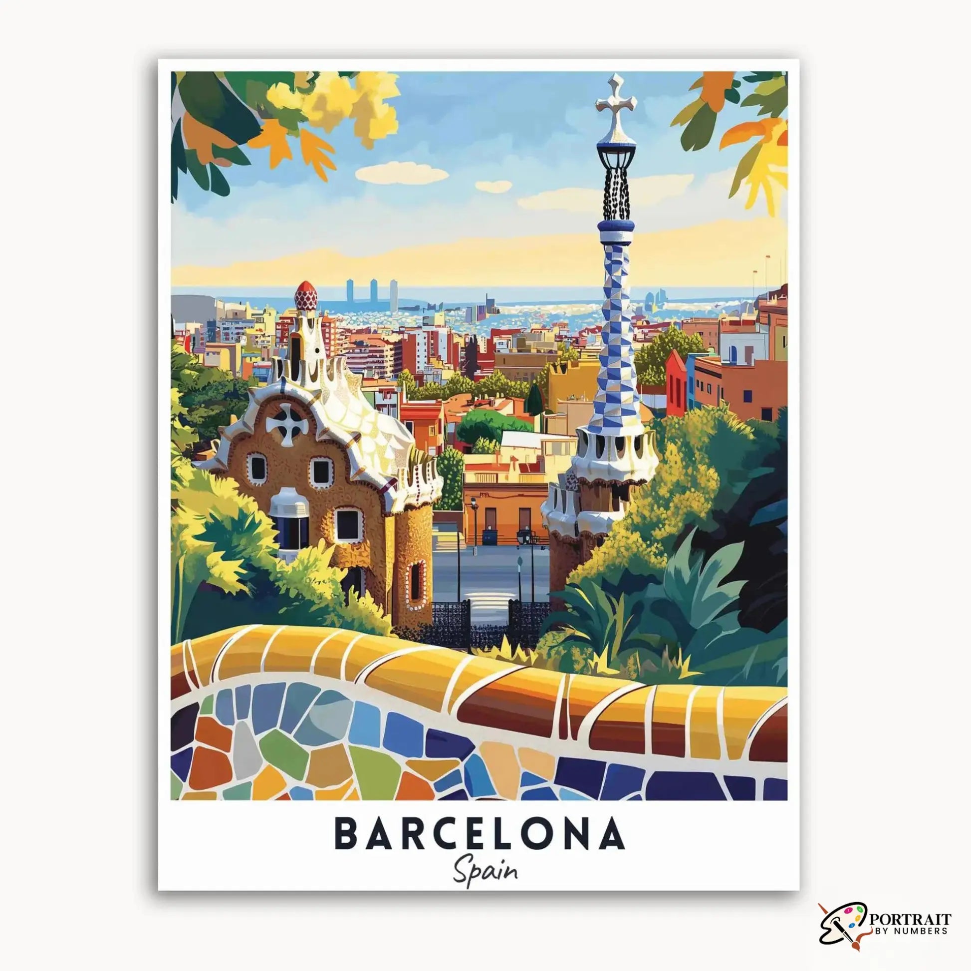 Barcelona Travel Poster -  Paint by Numbers Kit for Adults -  Portrait By Numbers