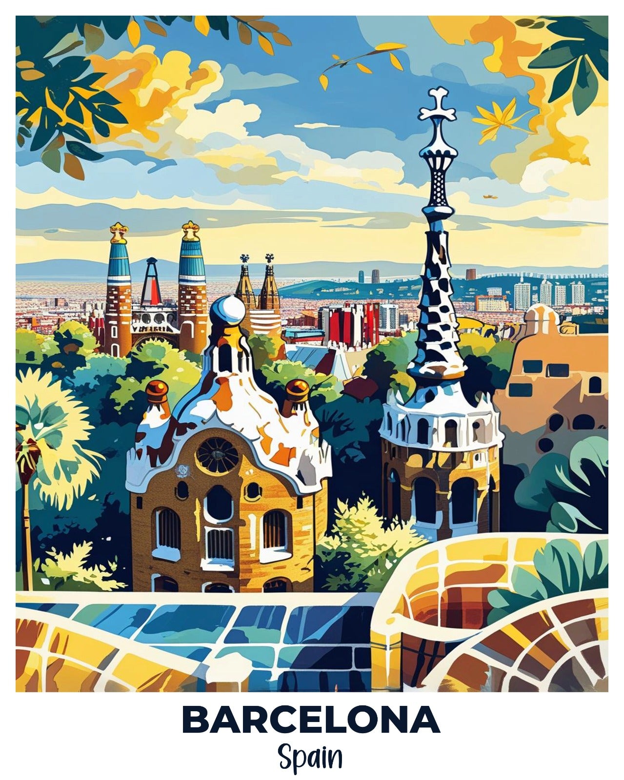 Barcelona Travel Poster -  Paint by Numbers Kit for Adults -  Portrait By Numbers