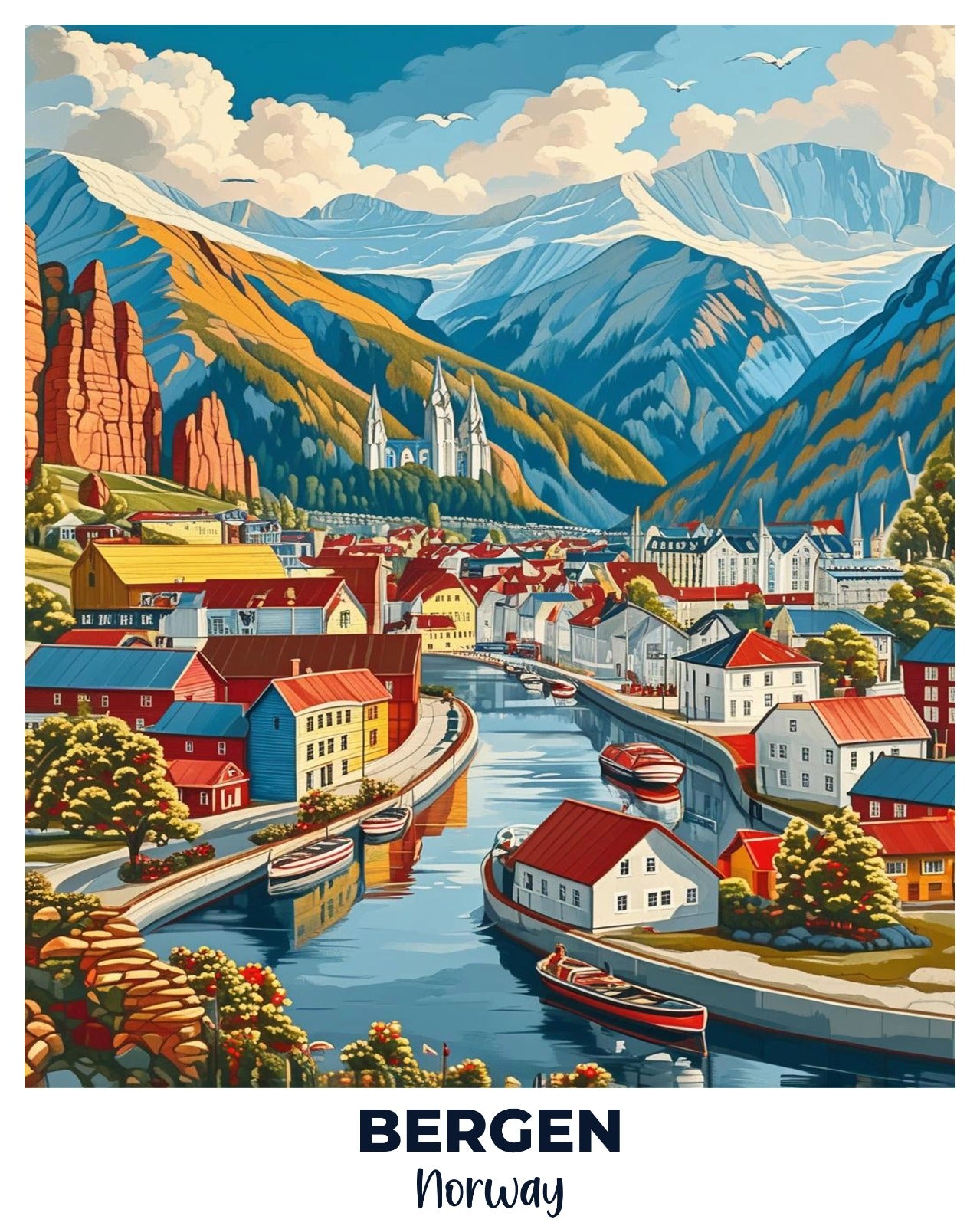 Bergen Travel Poster -  Paint by Numbers Kit for Adults -  Portrait By Numbers
