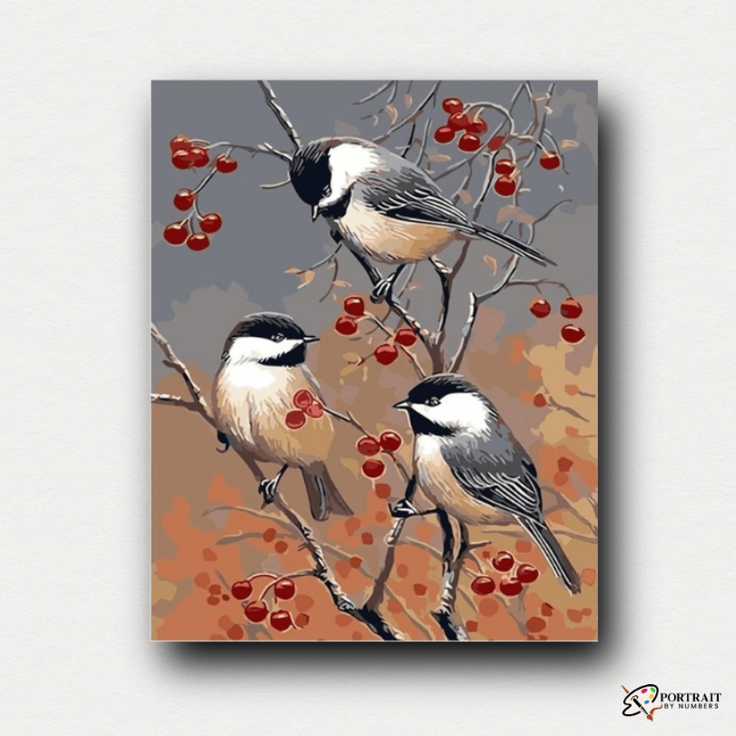 Birds & Red Fruits -  Paint by numbers -  Portrait By Numbers