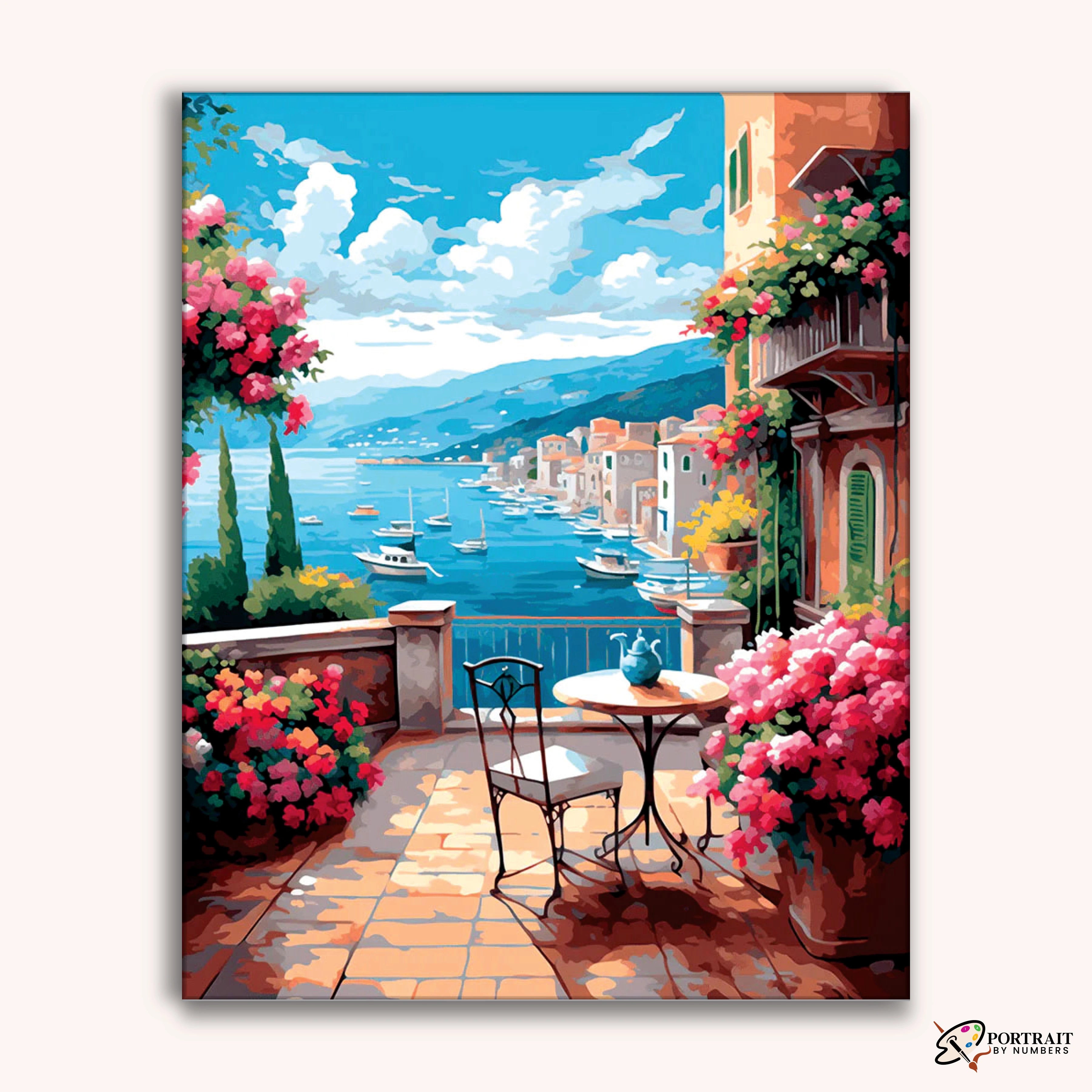 Blue Sky Harbor -  Paint by Numbers Kit for Adults -  Portrait By Numbers