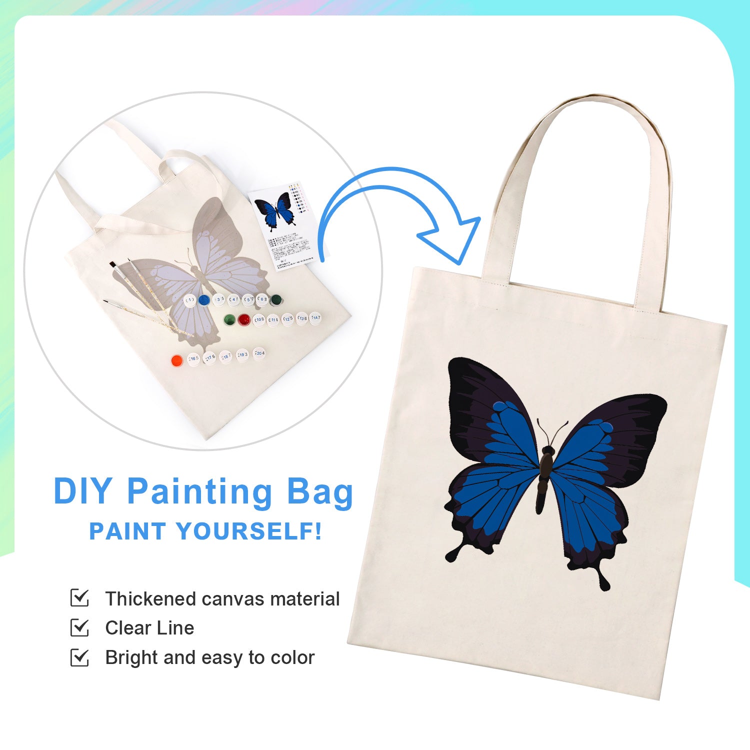 Blue Velvet Butterfly Bag -  Paint by Numbers Kit for Adults -  Portrait By Numbers