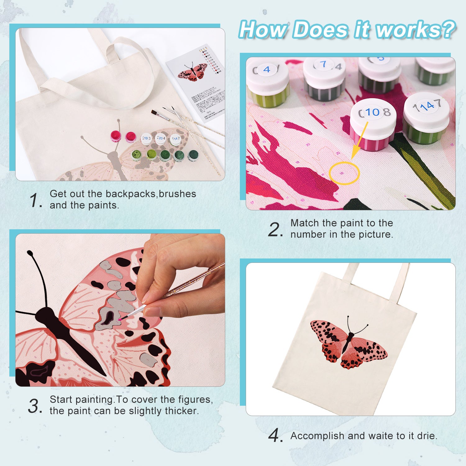 Blush Butterfly Bag -  Paint by Numbers Kit for Adults -  Portrait By Numbers