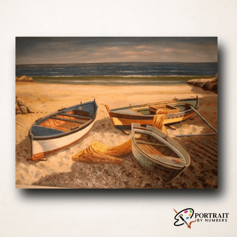 Boats In Beech -  Paint by numbers -  Portrait By Numbers