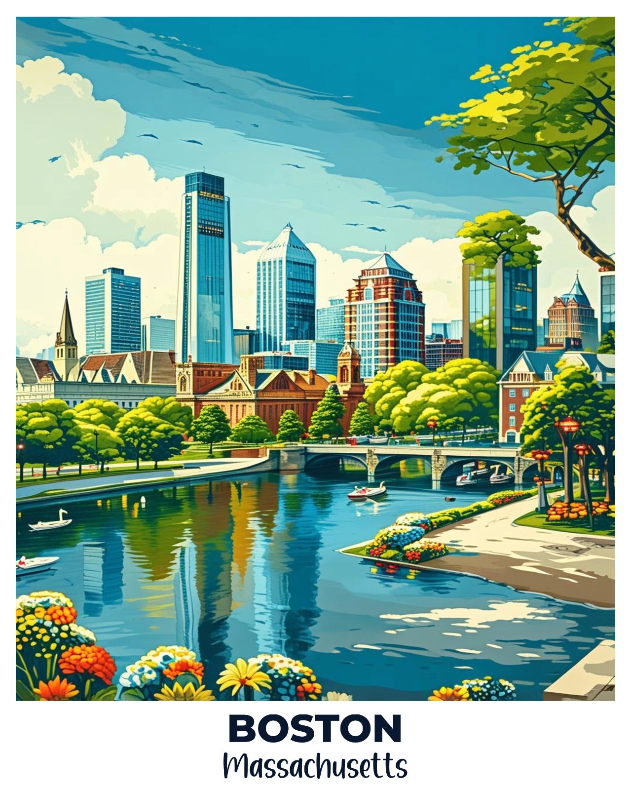 Boston Travel Poster -  Paint by Numbers Kit for Adults -  Portrait By Numbers