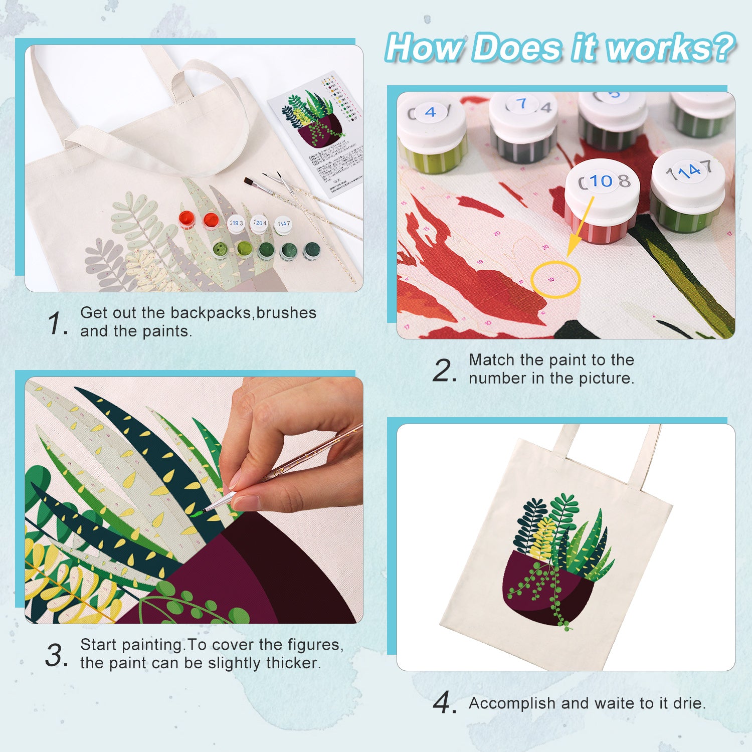 Botanical Bliss Bag -  Paint by Numbers Kit for Adults -  Portrait By Numbers