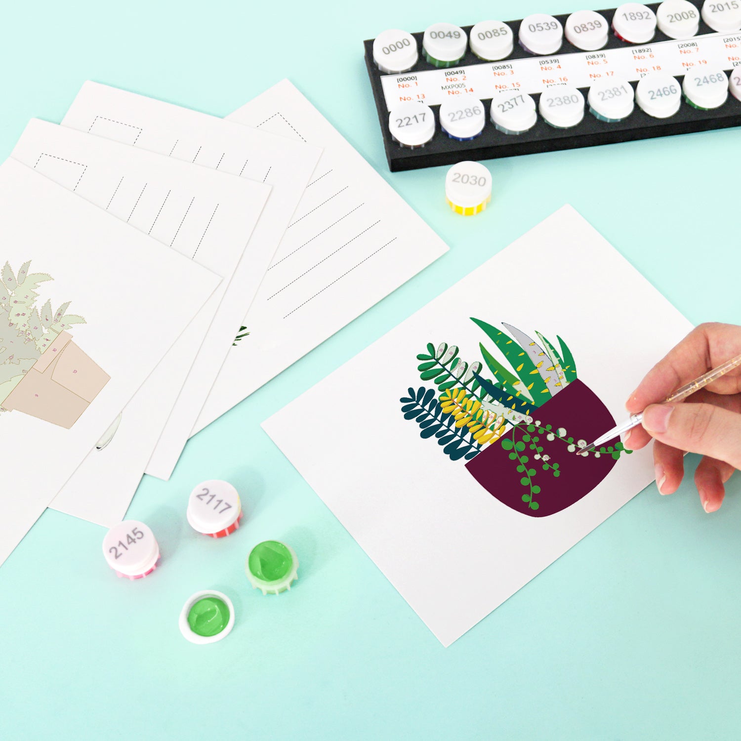 Botanical Whispers Poster Cards Set -  Paint by Numbers Kit for Adults -  Portrait By Numbers