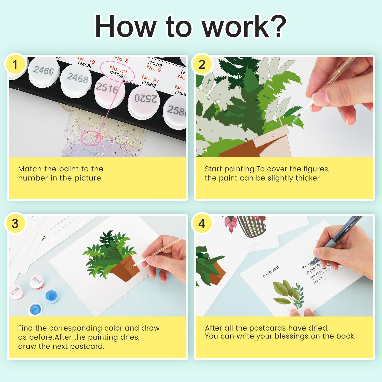 Botanical Whispers Poster Cards Set -  Paint by Numbers Kit for Adults -  Portrait By Numbers