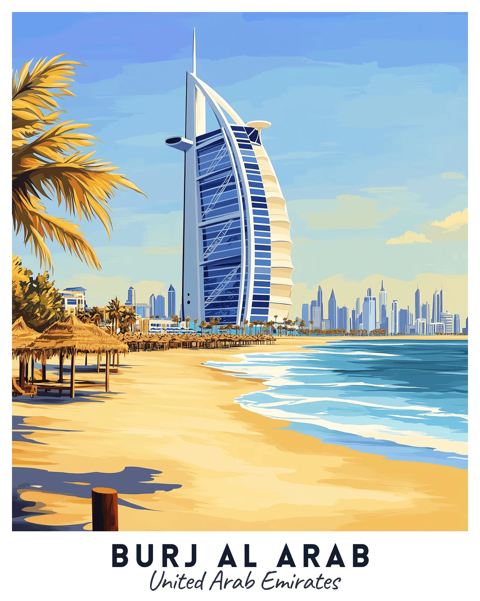 Burj Al Arab - Travel Poster -  Paint by Numbers Kit for Adults -  Portrait By Numbers