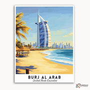 Burj Al Arab - Travel Poster -  Paint by Numbers Kit for Adults -  Portrait By Numbers