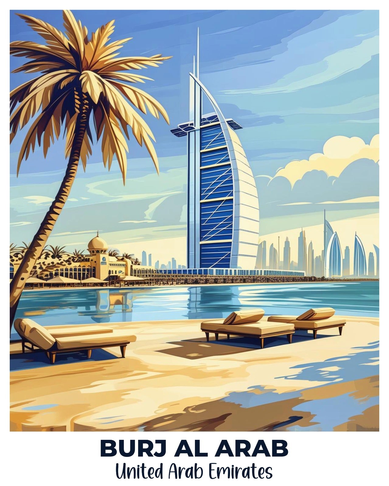 Burj Al Arab Travel Poster -  Paint by Numbers Kit for Adults -  Portrait By Numbers