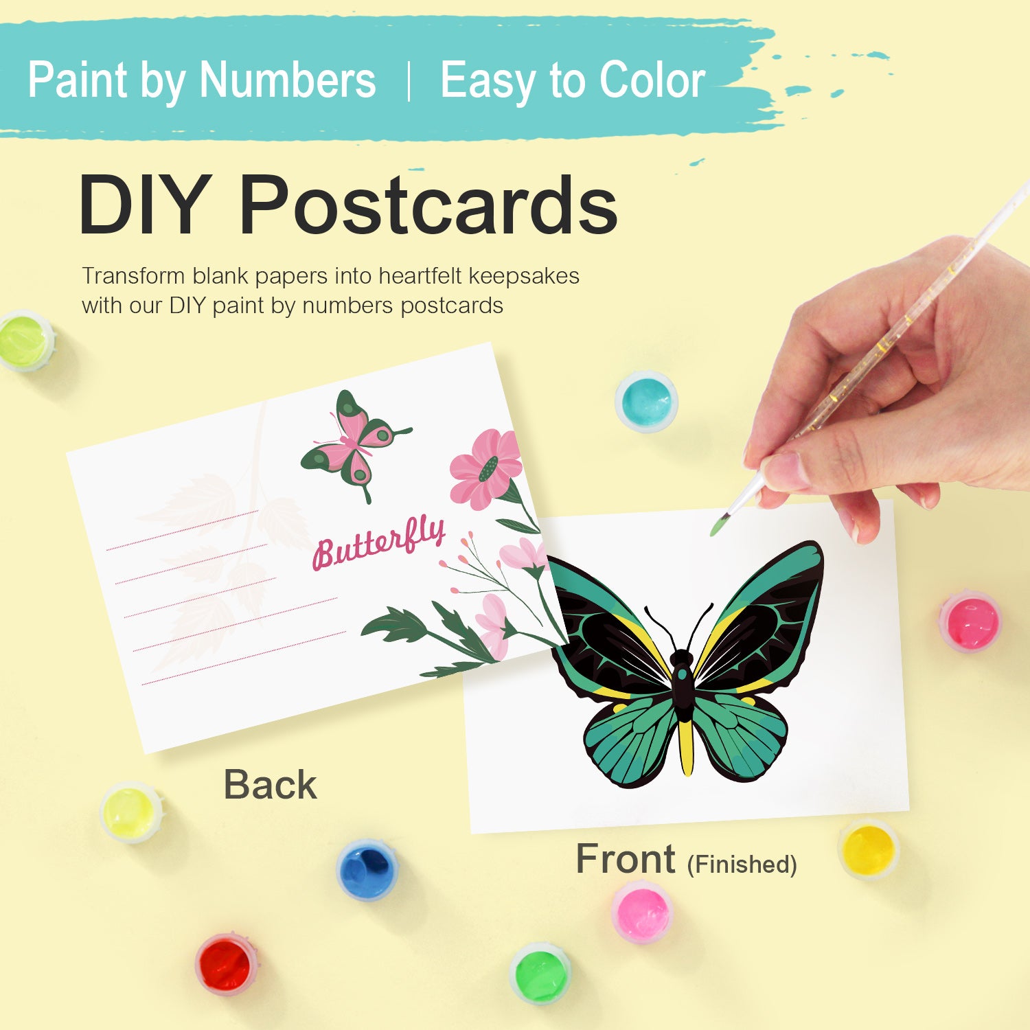 Butterfly Garden Poster Cards Set -  Paint by Numbers Kit for Adults -  Portrait By Numbers
