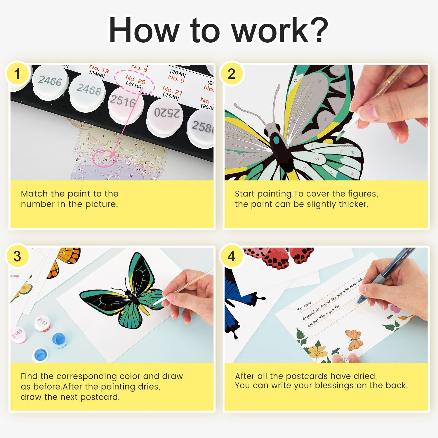 Butterfly Garden Poster Cards Set -  Paint by Numbers Kit for Adults -  Portrait By Numbers