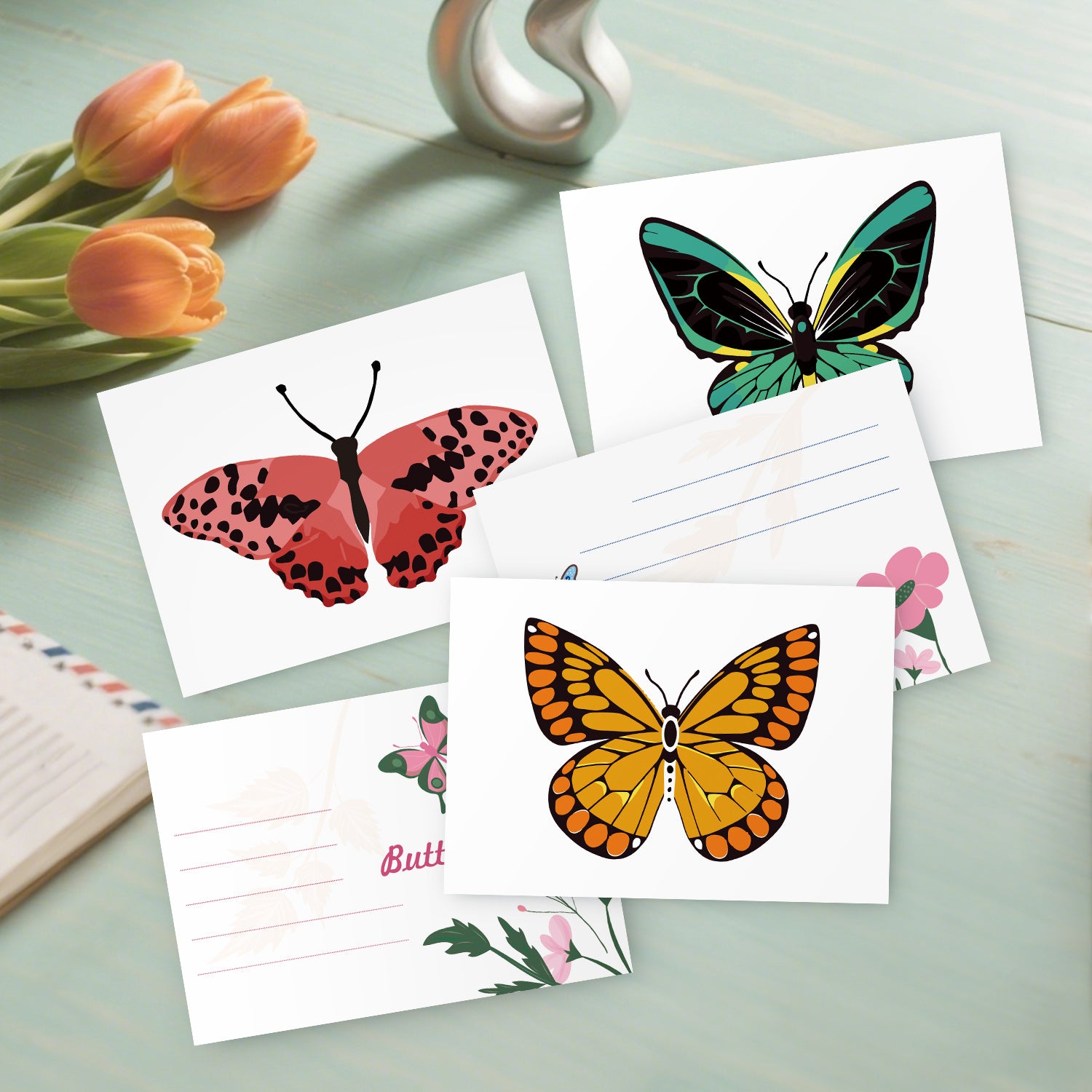 Butterfly Garden Poster Cards Set -  Paint by Numbers Kit for Adults -  Portrait By Numbers